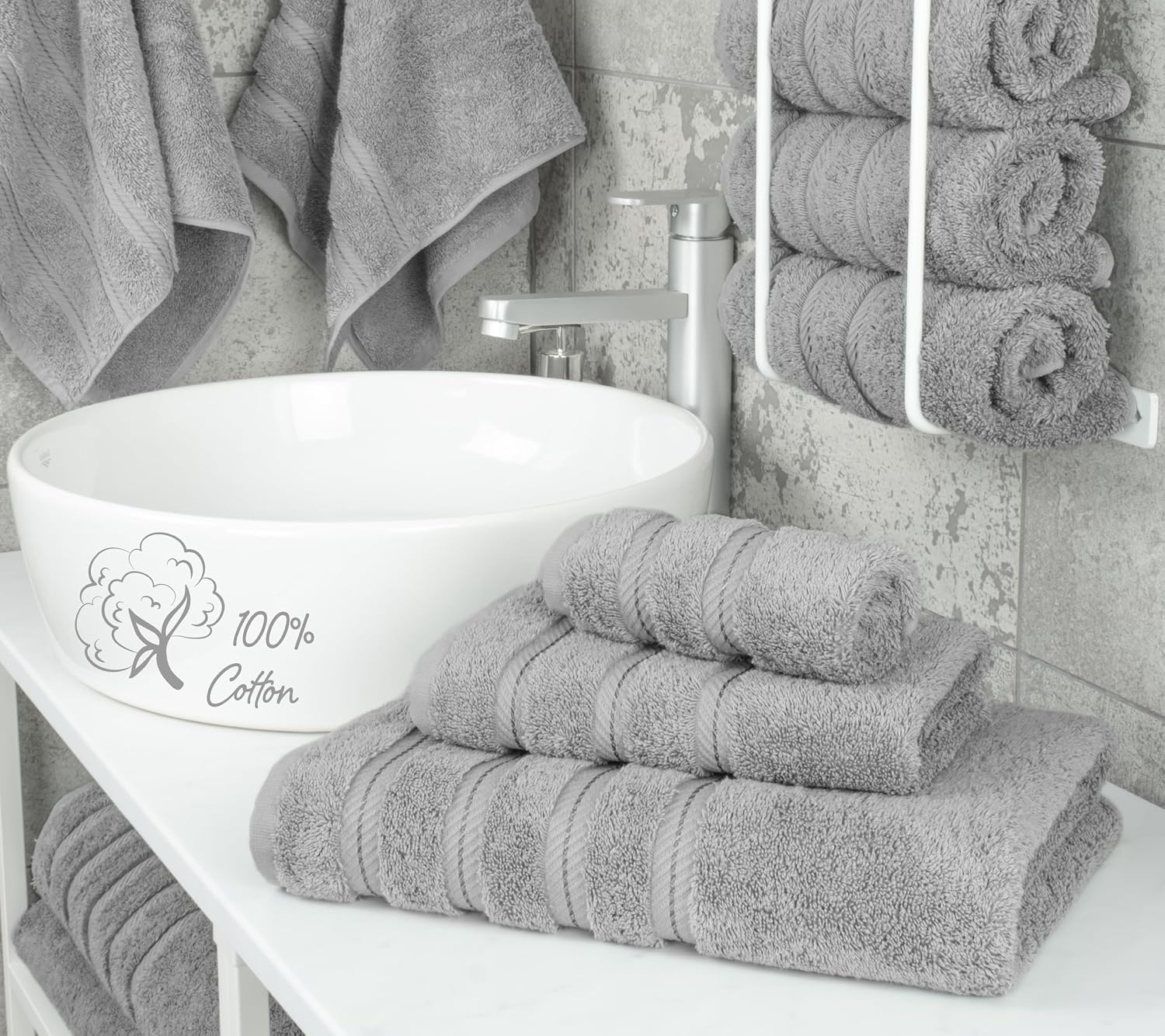 image:imageAmerican Soft Linen 100 Cotton Luxury Turkish Towels 4 PC Hand Towel Set Soft Absorbent Quick Dry OEKO Tex Standard 100 Certificated Durable Machine Washable Breathable Premium Hotel QualityLight Grey