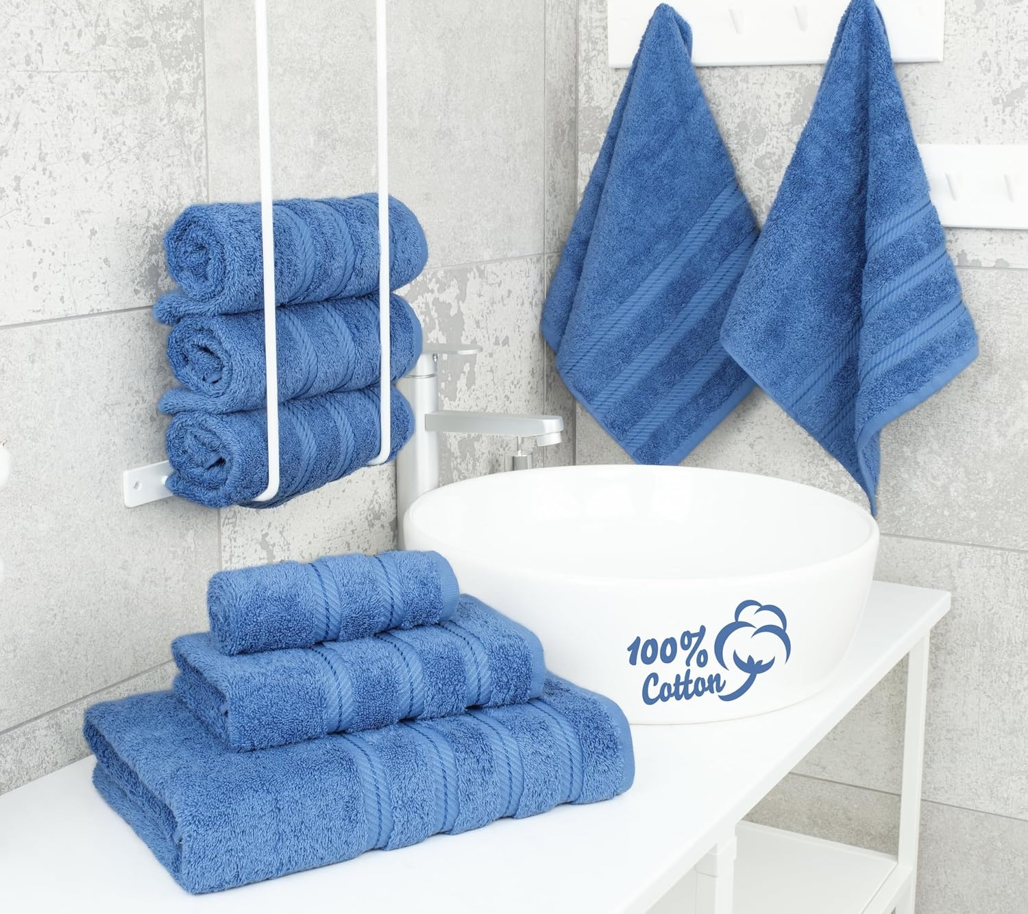 image:imageAmerican Soft Linen 100 Cotton Luxury Turkish Towels 4 PC Hand Towel Set Soft Absorbent Quick Dry OEKO Tex Standard 100 Certificated Durable Machine Washable Breathable Premium Hotel QualityElectric Blue