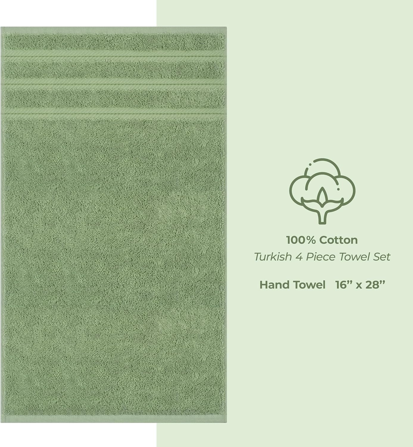 image:imageAmerican Soft Linen 100 Cotton Luxury Turkish Towels 4 PC Hand Towel Set Soft Absorbent Quick Dry OEKO Tex Standard 100 Certificated Durable Machine Washable Breathable Premium Hotel QualitySage Green