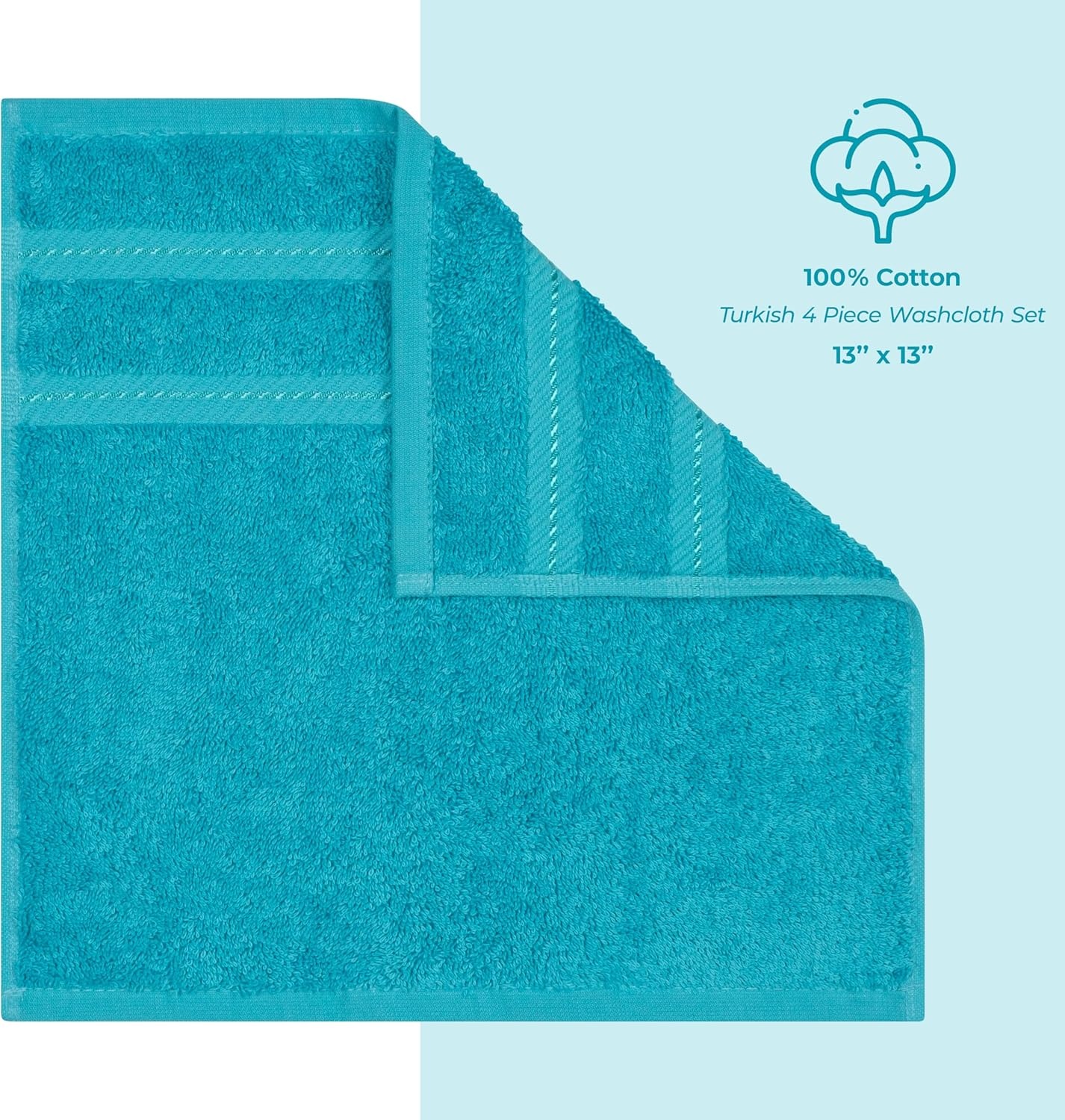 image:imageAmerican Soft Linen 100 Cotton Luxury Turkish Towels 4 PC Hand Towel Set Soft Absorbent Quick Dry OEKO Tex Standard 100 Certificated Durable Machine Washable Breathable Premium Hotel QualityAqua Blue