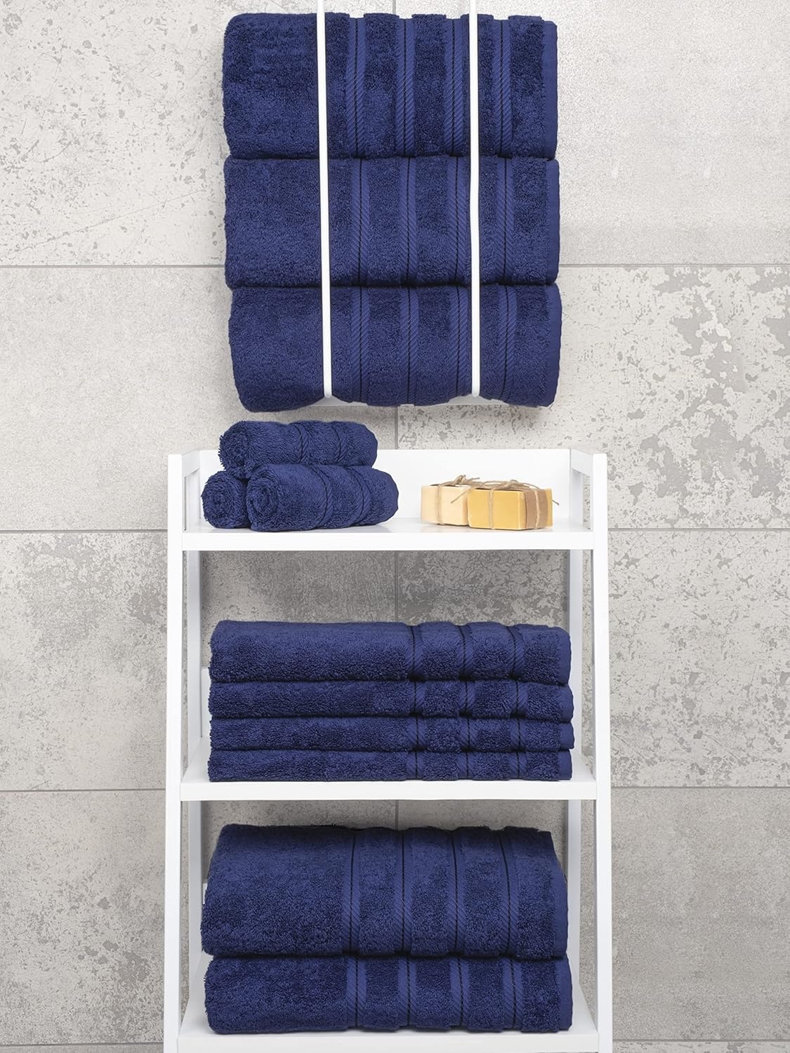 image:imageAmerican Soft Linen 100 Cotton Luxury Turkish Towels 4 PC Hand Towel Set Soft Absorbent Quick Dry OEKO Tex Standard 100 Certificated Durable Machine Washable Breathable Premium Hotel QualityNavy Blue