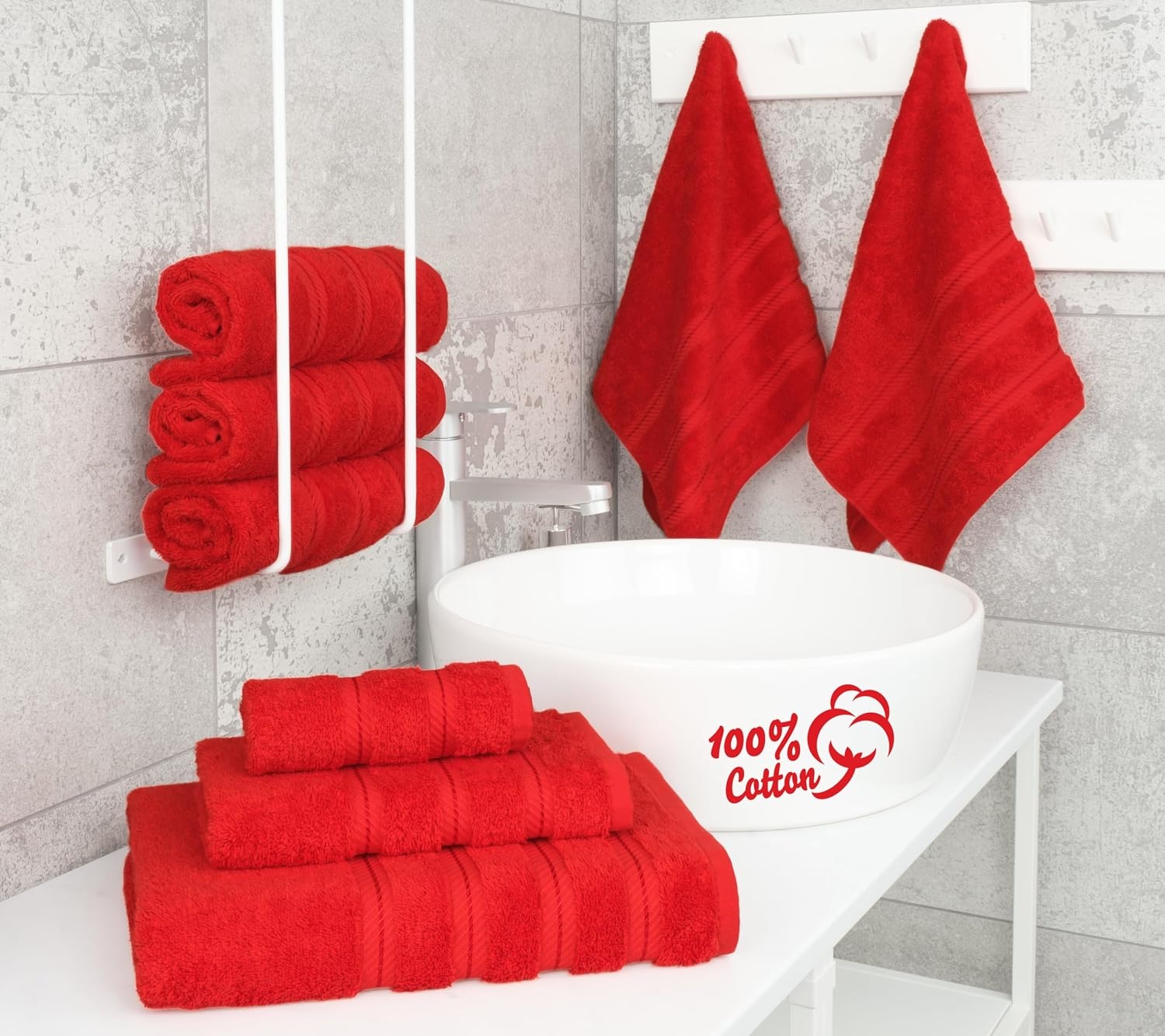 image:imageAmerican Soft Linen 100 Cotton Luxury Turkish Towels 4 PC Hand Towel Set Soft Absorbent Quick Dry OEKO Tex Standard 100 Certificated Durable Machine Washable Breathable Premium Hotel QualityRed