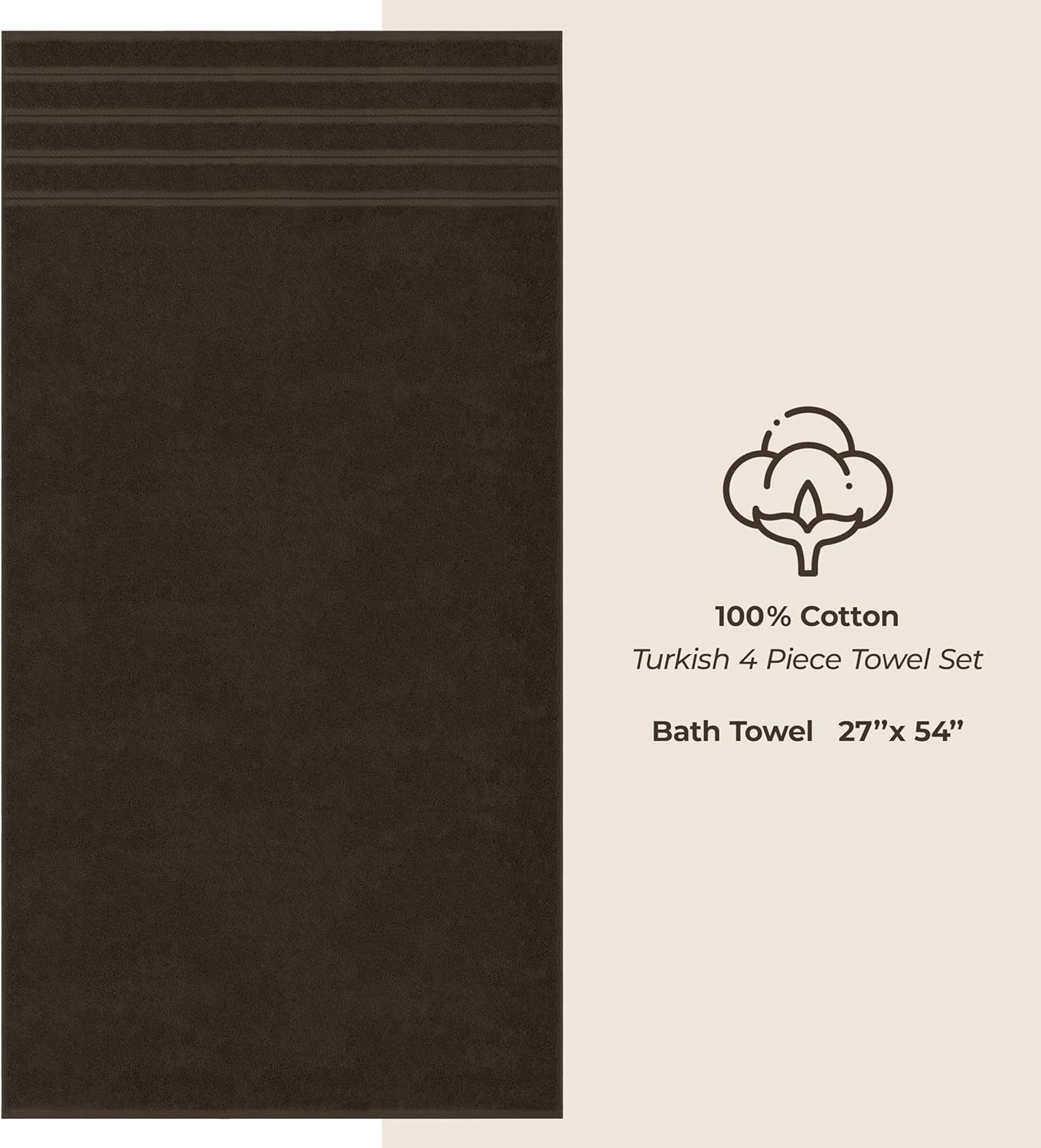 image:imageAmerican Soft Linen 100 Cotton Luxury Turkish Towels 4 PC Hand Towel Set Soft Absorbent Quick Dry OEKO Tex Standard 100 Certificated Durable Machine Washable Breathable Premium Hotel QualityChocolate Brown
