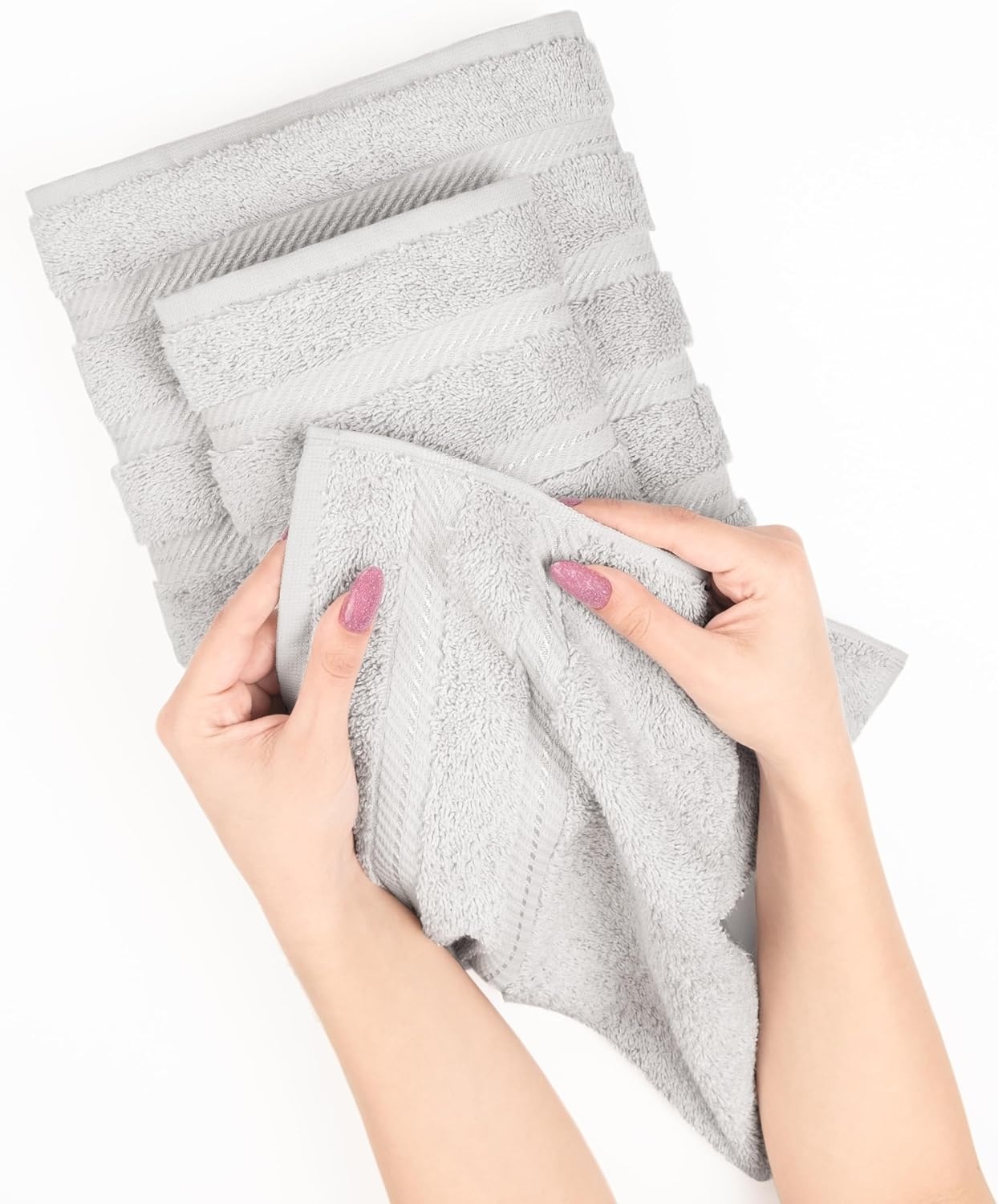 image:imageAmerican Soft Linen 100 Cotton Luxury Turkish Towels 4 PC Hand Towel Set Soft Absorbent Quick Dry OEKO Tex Standard 100 Certificated Durable Machine Washable Breathable Premium Hotel QualitySilver Gray