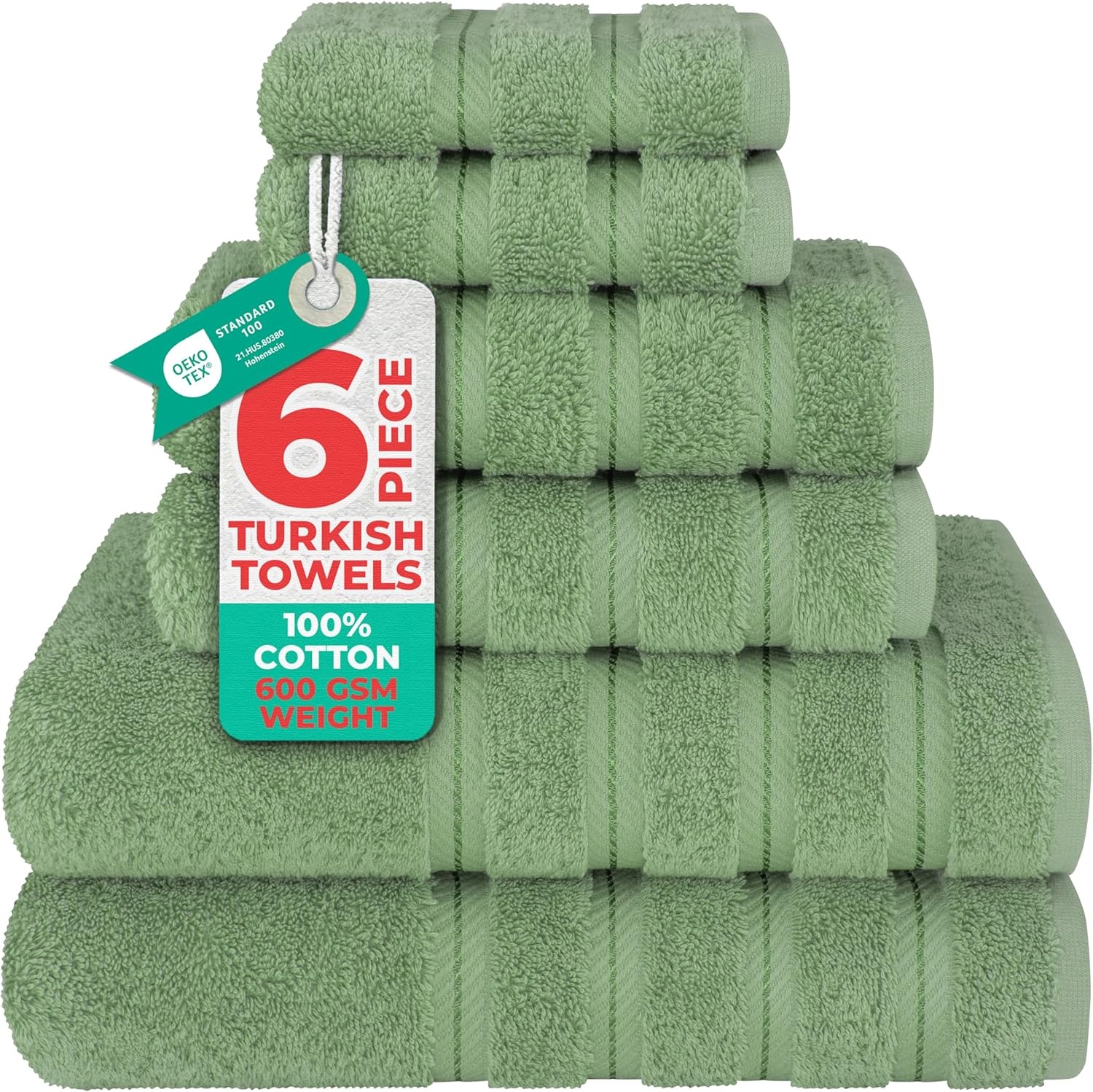 image:imageAmerican Soft Linen 100 Cotton Luxury Turkish Towels 4 PC Hand Towel Set Soft Absorbent Quick Dry OEKO Tex Standard 100 Certificated Durable Machine Washable Breathable Premium Hotel QualitySage Green