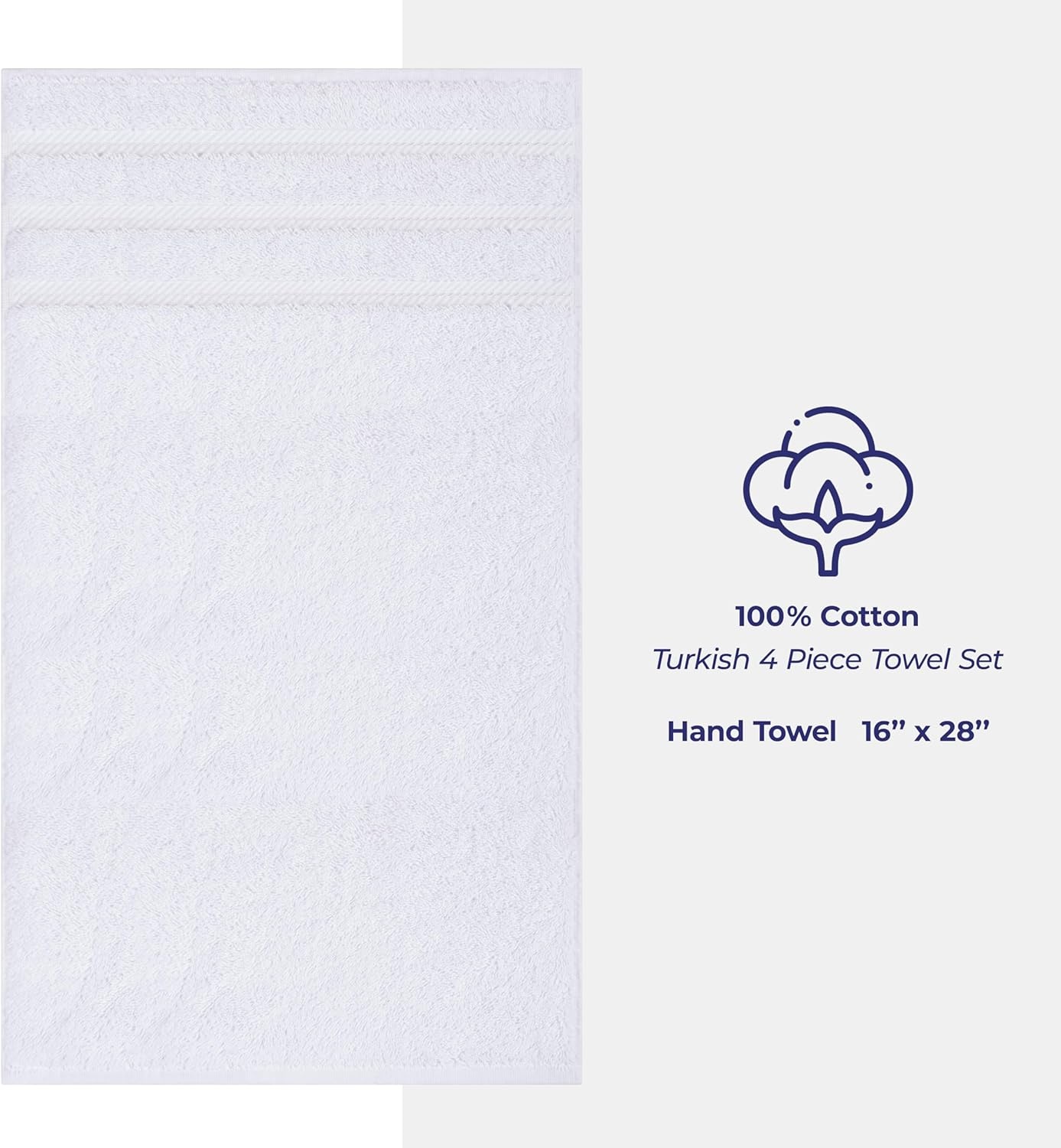 image:imageAmerican Soft Linen 100 Cotton Luxury Turkish Towels 4 PC Hand Towel Set Soft Absorbent Quick Dry OEKO Tex Standard 100 Certificated Durable Machine Washable Breathable Premium Hotel QualityBright White