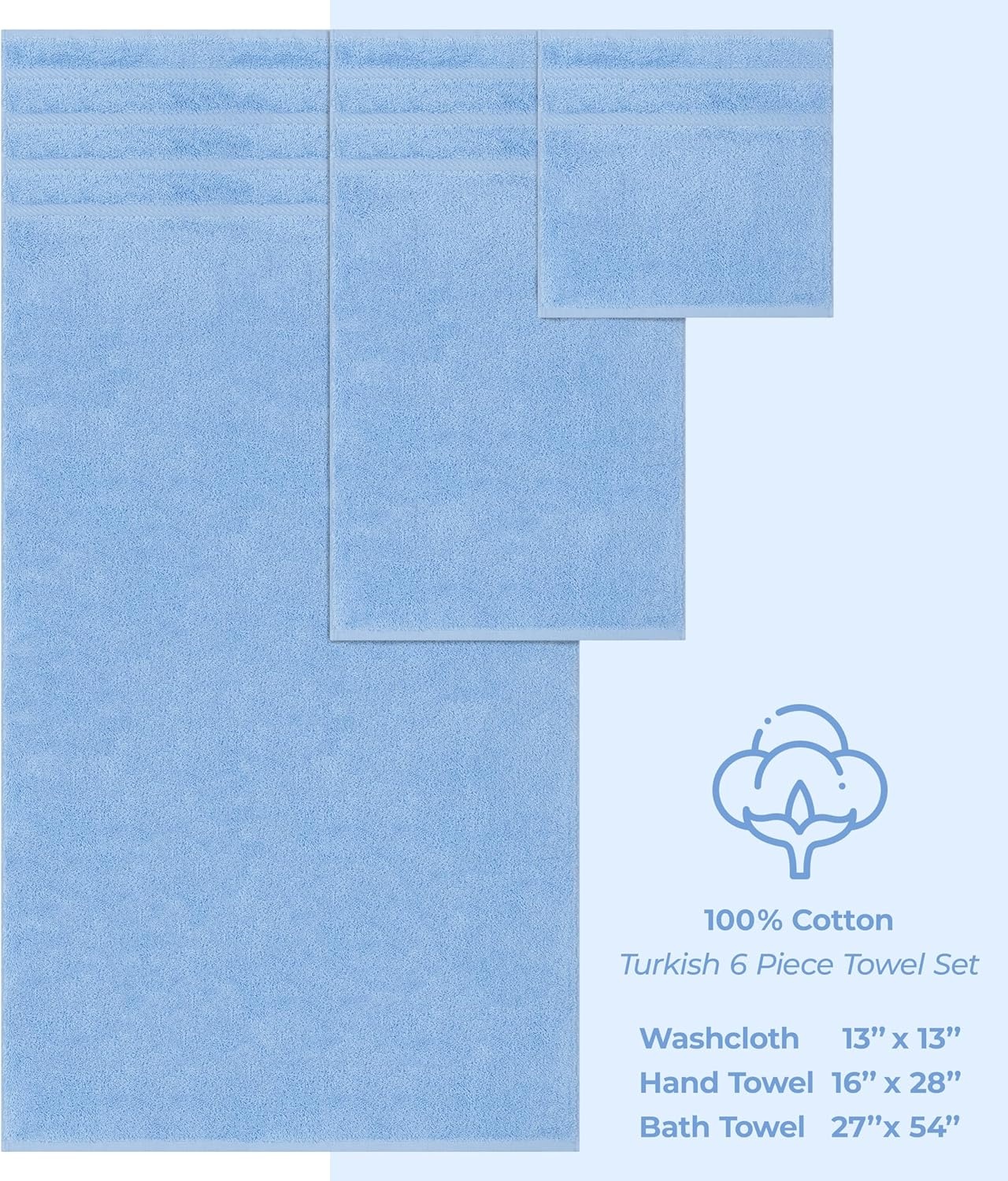 image:imageAmerican Soft Linen 100 Cotton Luxury Turkish Towels 4 PC Hand Towel Set Soft Absorbent Quick Dry OEKO Tex Standard 100 Certificated Durable Machine Washable Breathable Premium Hotel QualitySky Blue