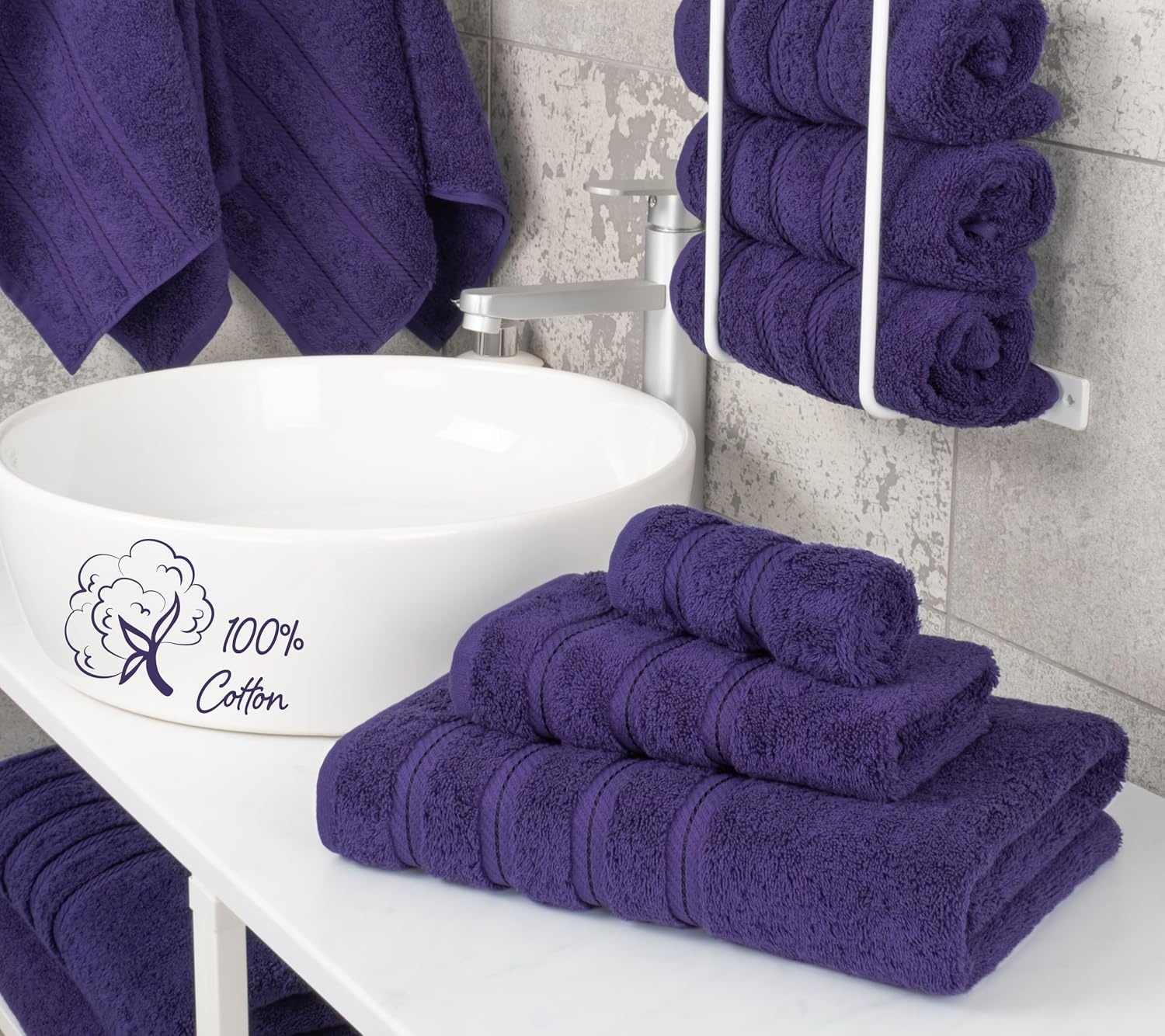 image:imageAmerican Soft Linen 100 Cotton Luxury Turkish Towels 4 PC Hand Towel Set Soft Absorbent Quick Dry OEKO Tex Standard 100 Certificated Durable Machine Washable Breathable Premium Hotel QualityViolet Purple