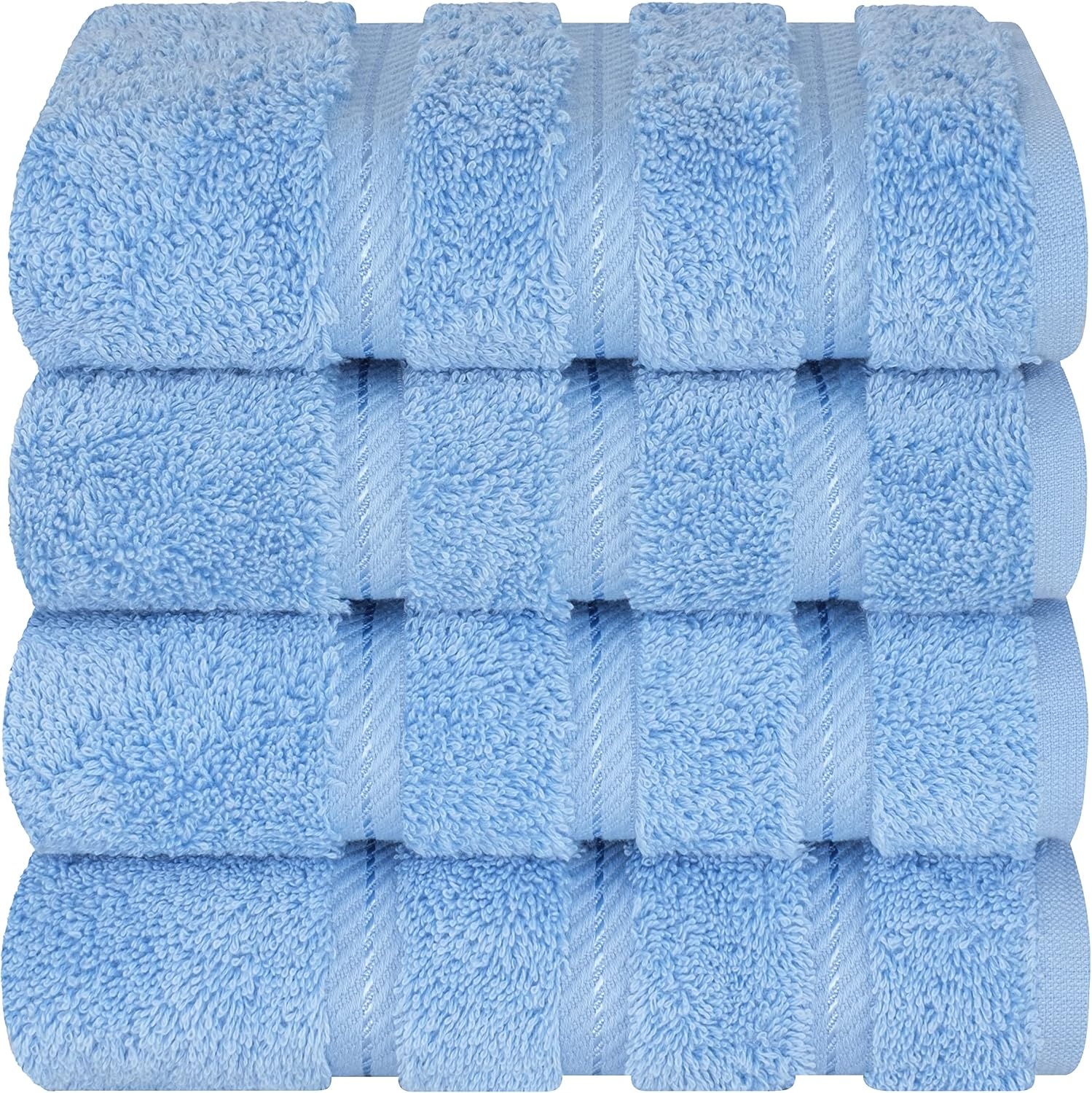 image:imageAmerican Soft Linen 100 Cotton Luxury Turkish Towels 4 PC Hand Towel Set Soft Absorbent Quick Dry OEKO Tex Standard 100 Certificated Durable Machine Washable Breathable Premium Hotel QualitySky Blue