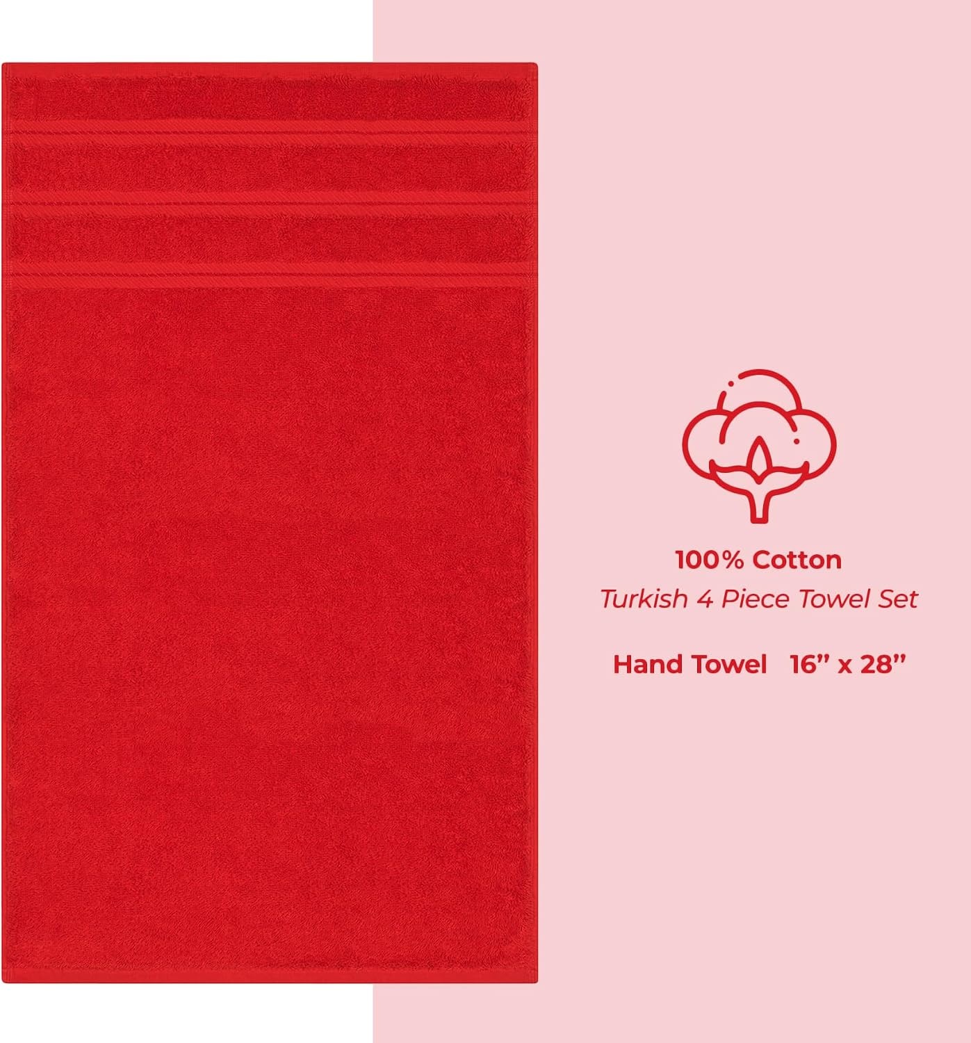 image:imageAmerican Soft Linen 100 Cotton Luxury Turkish Towels 4 PC Hand Towel Set Soft Absorbent Quick Dry OEKO Tex Standard 100 Certificated Durable Machine Washable Breathable Premium Hotel QualityRed