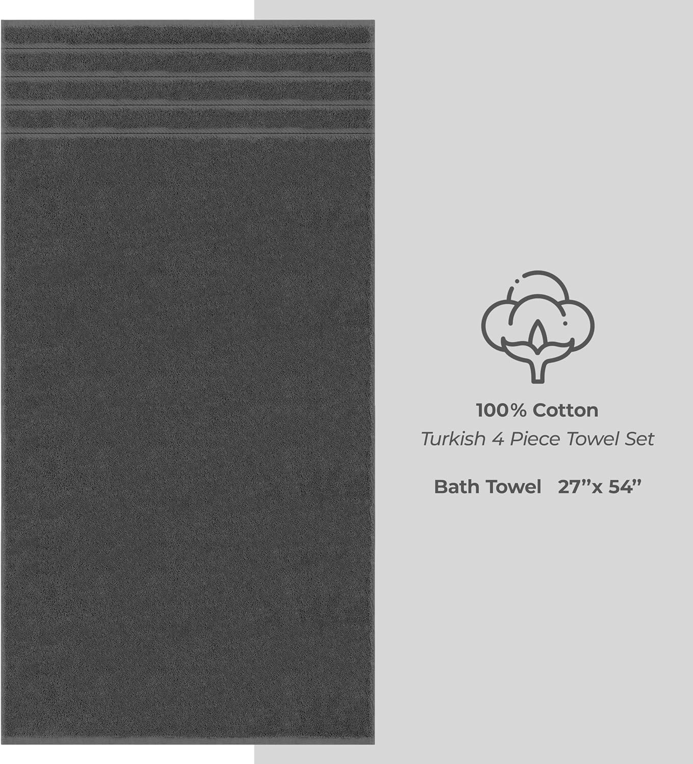 image:imageAmerican Soft Linen 100 Cotton Luxury Turkish Towels 4 PC Hand Towel Set Soft Absorbent Quick Dry OEKO Tex Standard 100 Certificated Durable Machine Washable Breathable Premium Hotel QualityDark Gray