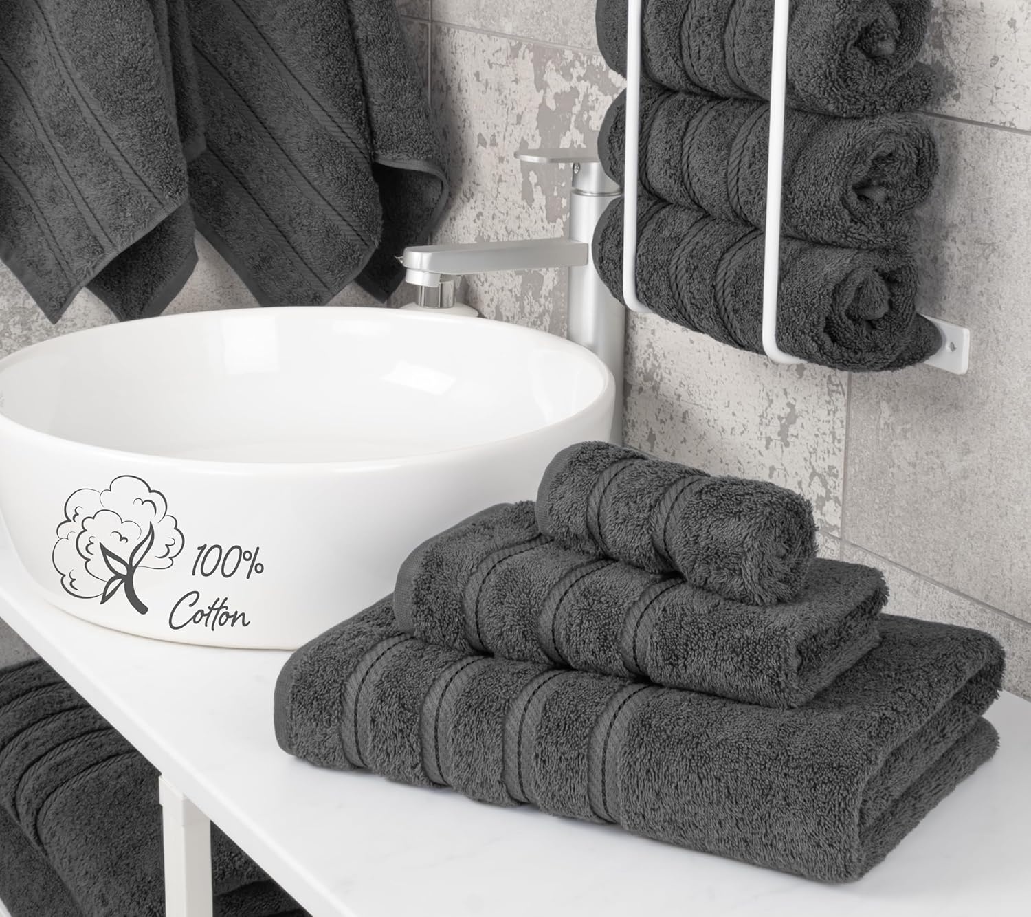 image:imageAmerican Soft Linen 100 Cotton Luxury Turkish Towels 4 PC Hand Towel Set Soft Absorbent Quick Dry OEKO Tex Standard 100 Certificated Durable Machine Washable Breathable Premium Hotel QualityDark Gray