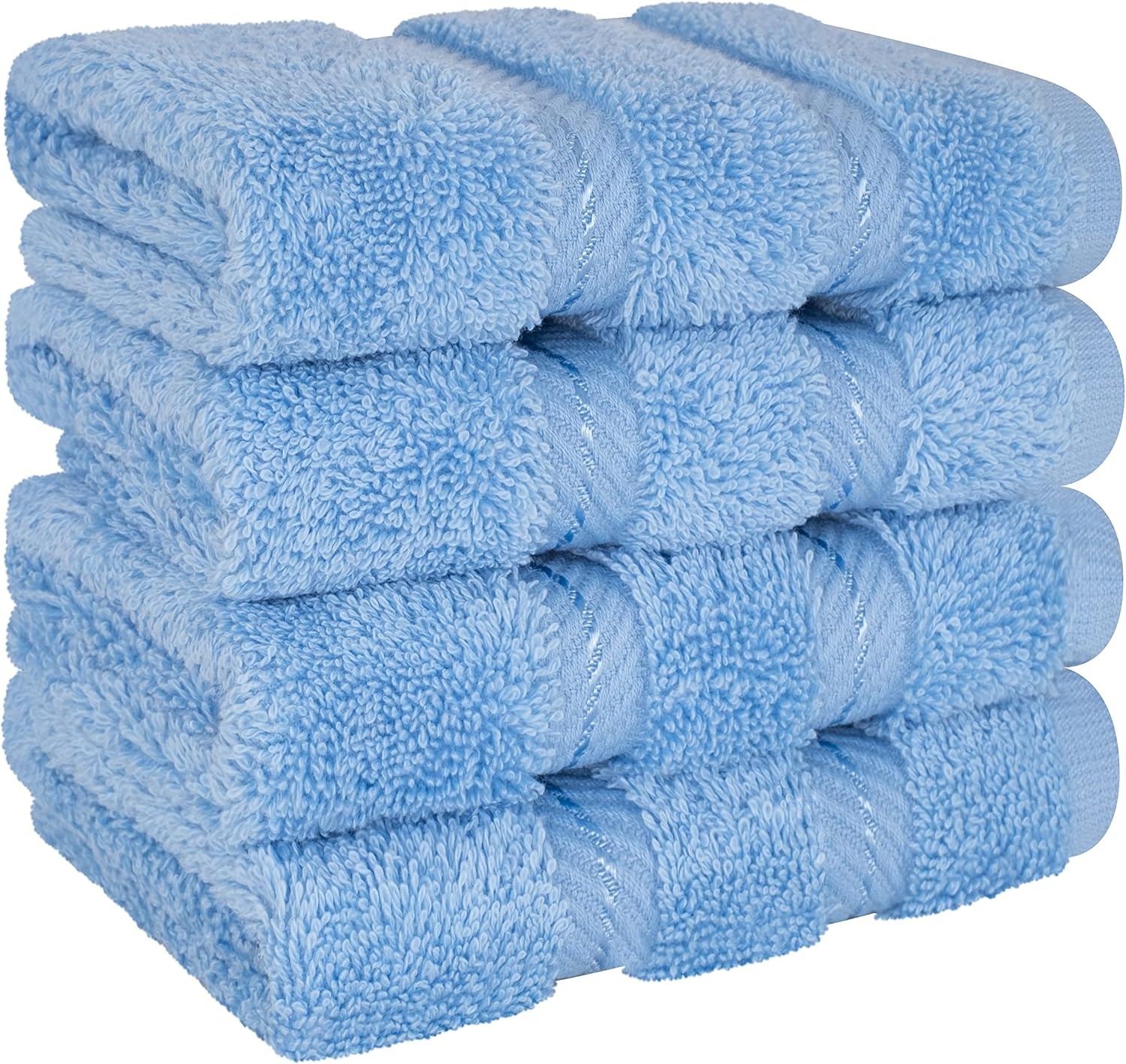 image:imageAmerican Soft Linen 100 Cotton Luxury Turkish Towels 4 PC Hand Towel Set Soft Absorbent Quick Dry OEKO Tex Standard 100 Certificated Durable Machine Washable Breathable Premium Hotel QualitySky Blue