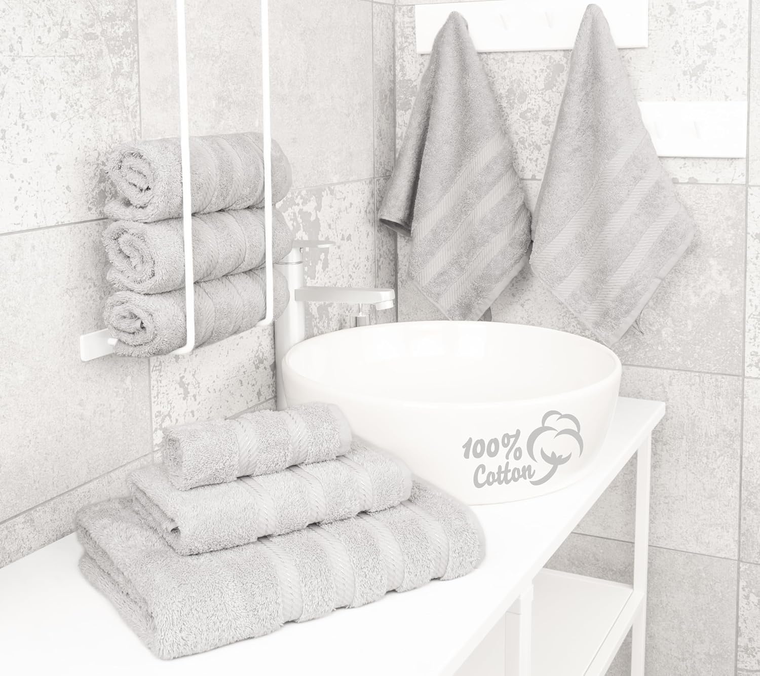 image:imageAmerican Soft Linen 100 Cotton Luxury Turkish Towels 4 PC Hand Towel Set Soft Absorbent Quick Dry OEKO Tex Standard 100 Certificated Durable Machine Washable Breathable Premium Hotel QualitySilver Gray