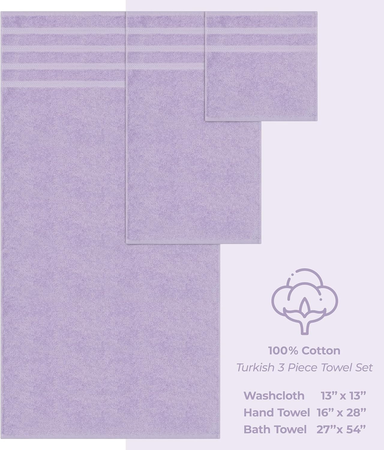 image:imageAmerican Soft Linen 100 Cotton Luxury Turkish Towels 4 PC Hand Towel Set Soft Absorbent Quick Dry OEKO Tex Standard 100 Certificated Durable Machine Washable Breathable Premium Hotel QualityLilac