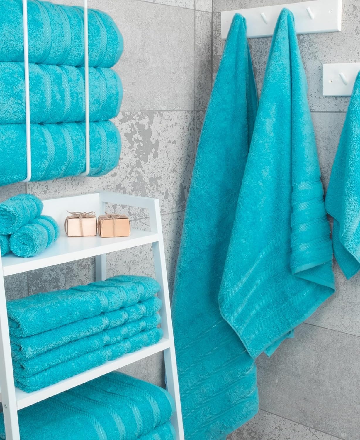 image:imageAmerican Soft Linen 100 Cotton Luxury Turkish Towels 4 PC Hand Towel Set Soft Absorbent Quick Dry OEKO Tex Standard 100 Certificated Durable Machine Washable Breathable Premium Hotel QualityAqua Blue