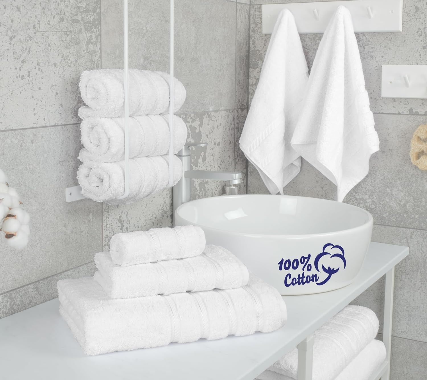 image:imageAmerican Soft Linen 100 Cotton Luxury Turkish Towels 4 PC Hand Towel Set Soft Absorbent Quick Dry OEKO Tex Standard 100 Certificated Durable Machine Washable Breathable Premium Hotel QualityBright White