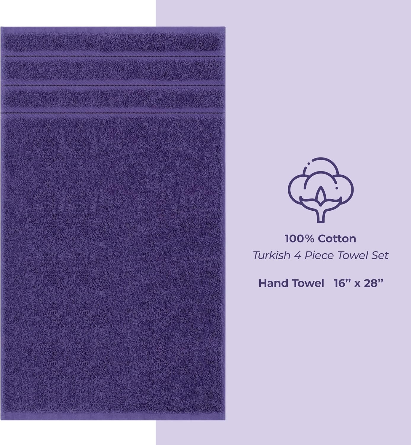 image:imageAmerican Soft Linen 100 Cotton Luxury Turkish Towels 4 PC Hand Towel Set Soft Absorbent Quick Dry OEKO Tex Standard 100 Certificated Durable Machine Washable Breathable Premium Hotel QualityViolet Purple