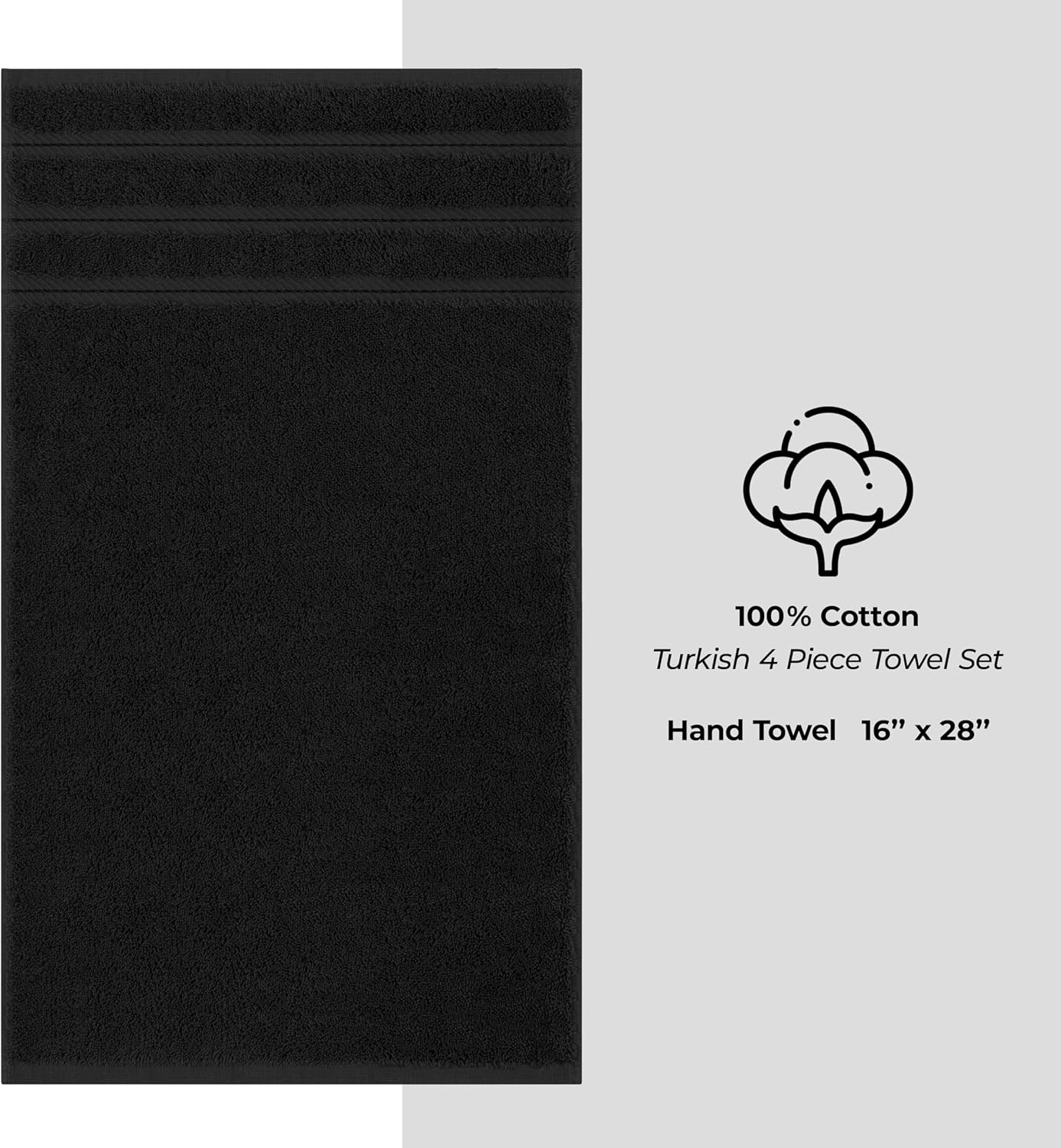image:imageAmerican Soft Linen 100 Cotton Luxury Turkish Towels 4 PC Hand Towel Set Soft Absorbent Quick Dry OEKO Tex Standard 100 Certificated Durable Machine Washable Breathable Premium Hotel QualityBlack