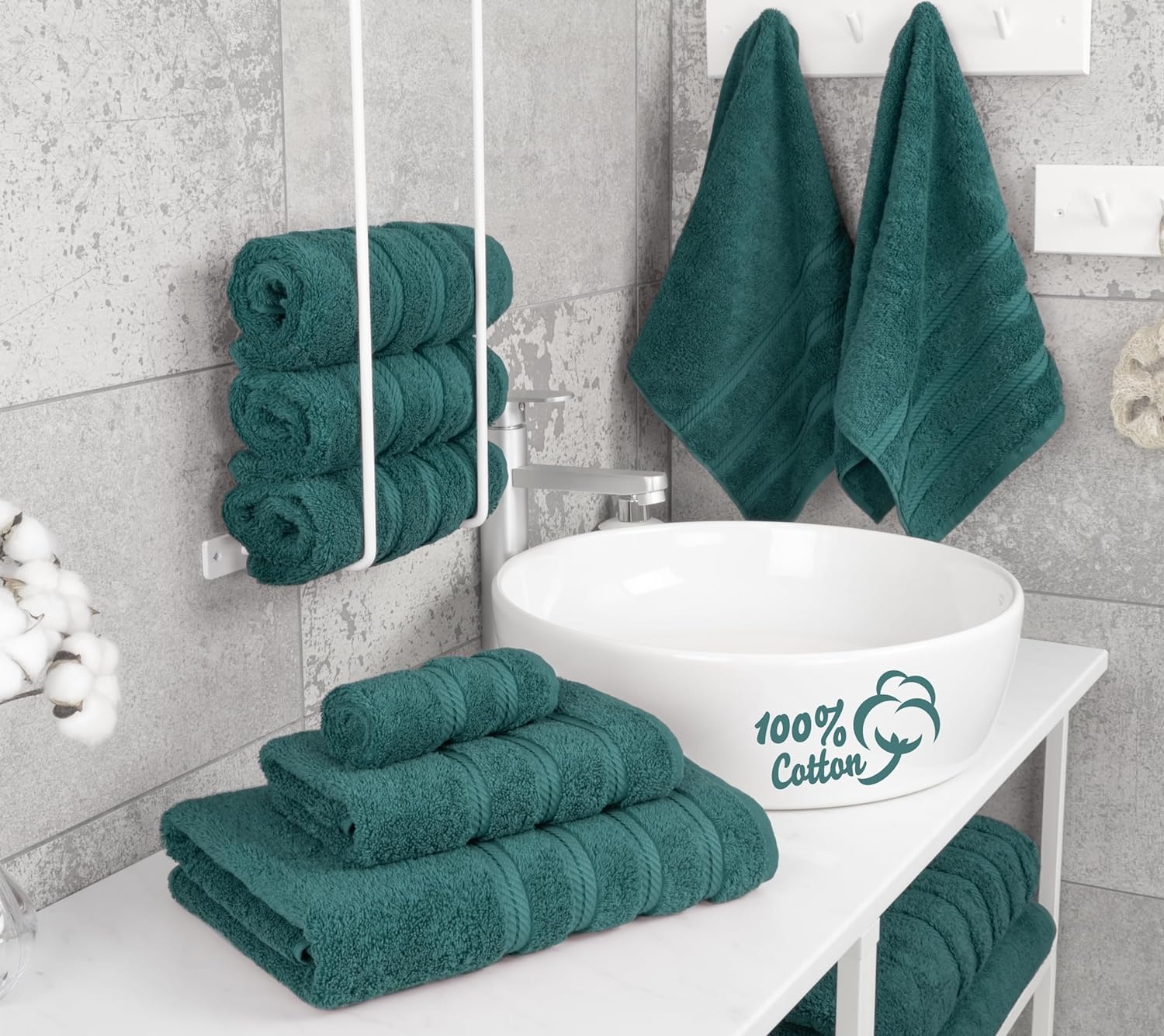 image:imageAmerican Soft Linen 100 Cotton Luxury Turkish Towels 4 PC Hand Towel Set Soft Absorbent Quick Dry OEKO Tex Standard 100 Certificated Durable Machine Washable Breathable Premium Hotel QualityTeal