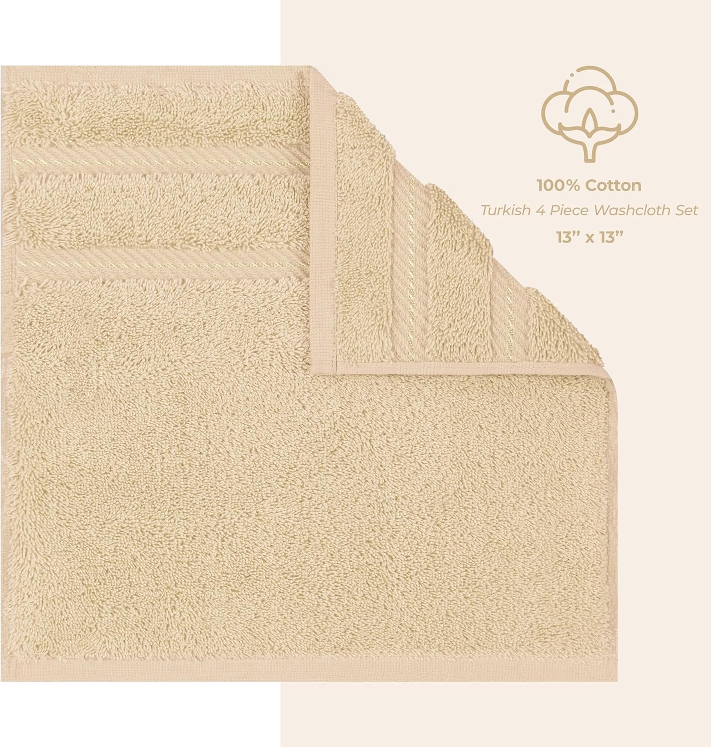 image:imageAmerican Soft Linen 100 Cotton Luxury Turkish Towels 4 PC Hand Towel Set Soft Absorbent Quick Dry OEKO Tex Standard 100 Certificated Durable Machine Washable Breathable Premium Hotel QualityBeige