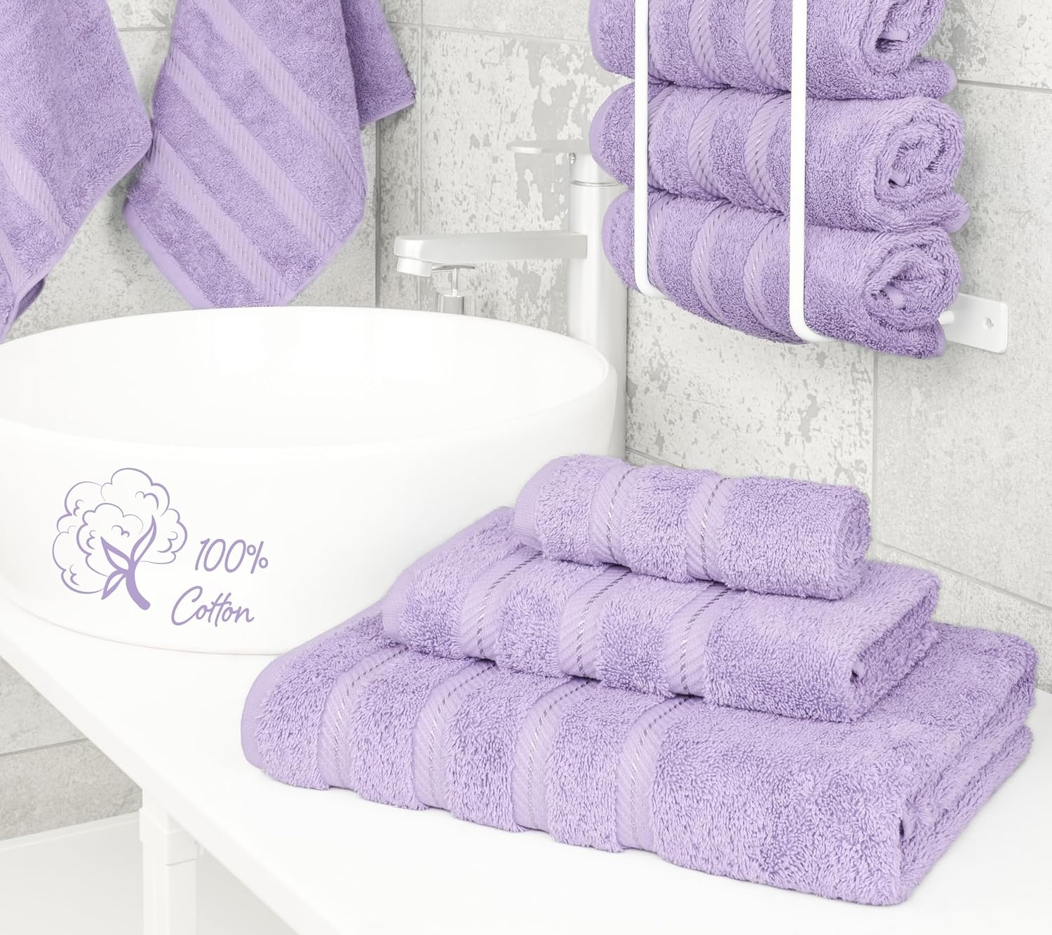 image:imageAmerican Soft Linen 100 Cotton Luxury Turkish Towels 4 PC Hand Towel Set Soft Absorbent Quick Dry OEKO Tex Standard 100 Certificated Durable Machine Washable Breathable Premium Hotel QualityLilac