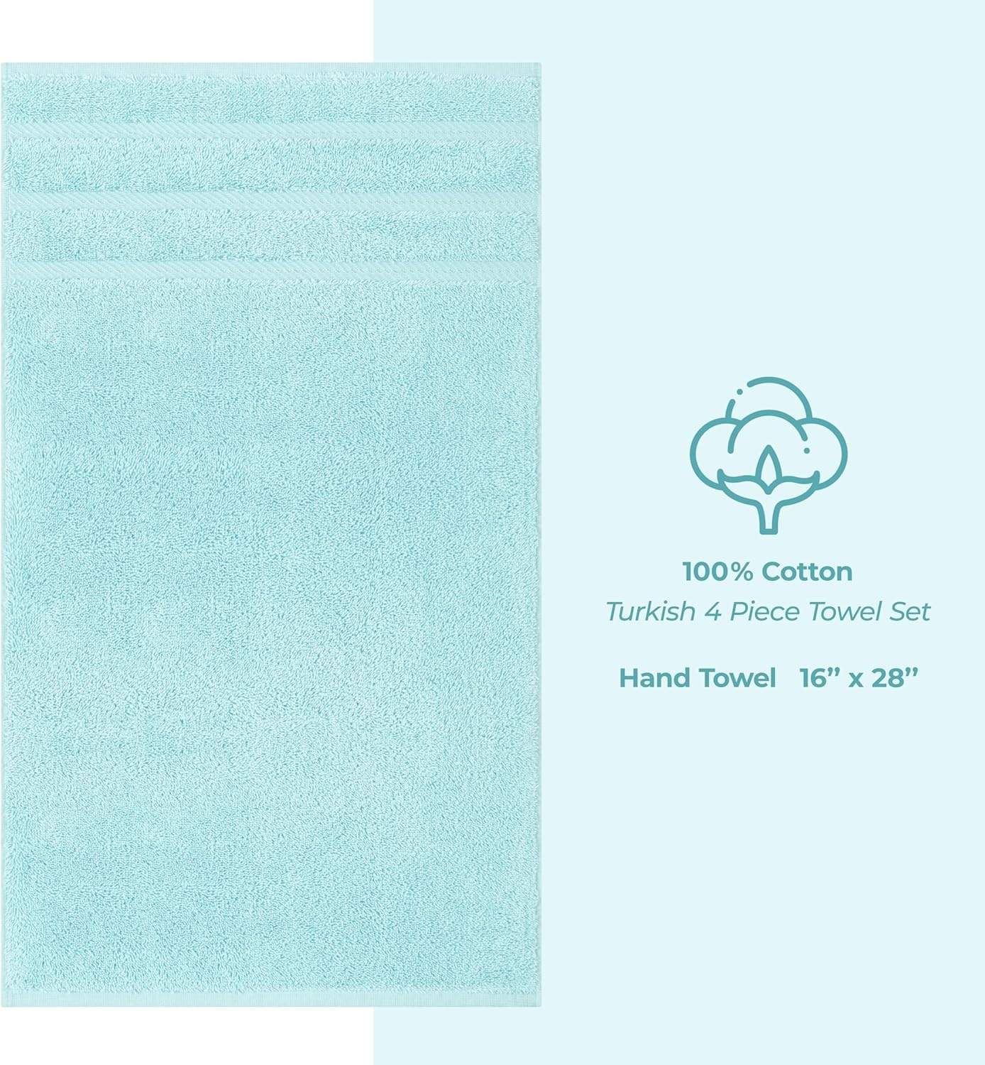 image:imageAmerican Soft Linen 100 Cotton Luxury Turkish Towels 4 PC Hand Towel Set Soft Absorbent Quick Dry OEKO Tex Standard 100 Certificated Durable Machine Washable Breathable Premium Hotel QualityDuck Egg Blue