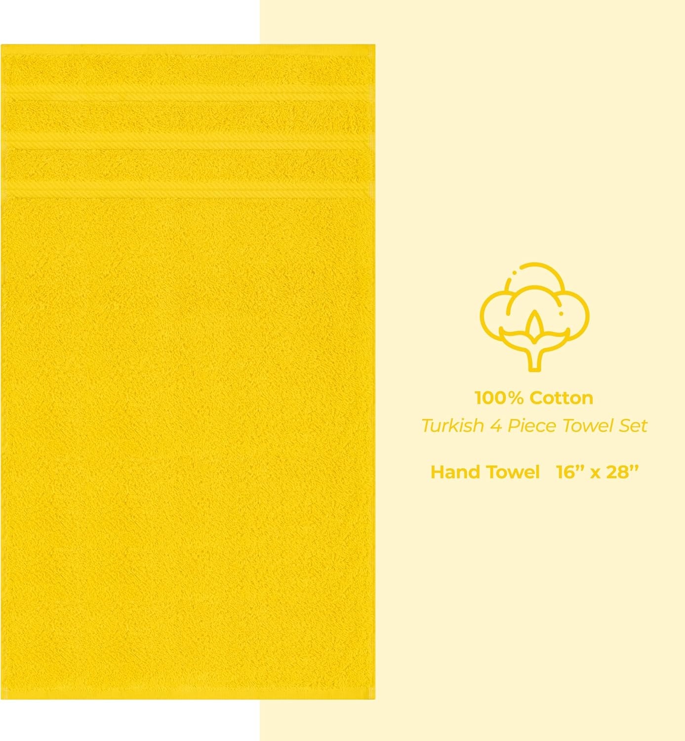 image:imageAmerican Soft Linen 100 Cotton Luxury Turkish Towels 4 PC Hand Towel Set Soft Absorbent Quick Dry OEKO Tex Standard 100 Certificated Durable Machine Washable Breathable Premium Hotel QualityLemon Yellow