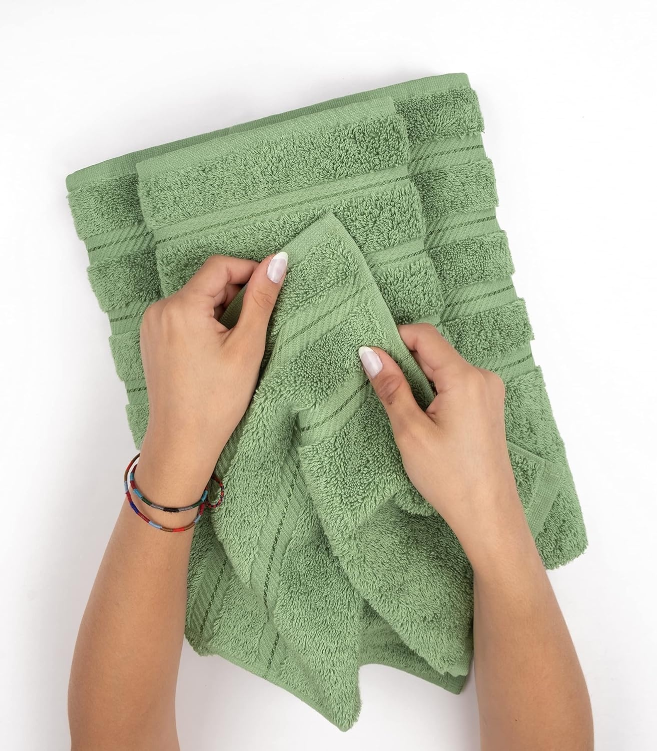 image:imageAmerican Soft Linen 100 Cotton Luxury Turkish Towels 4 PC Hand Towel Set Soft Absorbent Quick Dry OEKO Tex Standard 100 Certificated Durable Machine Washable Breathable Premium Hotel QualitySage Green
