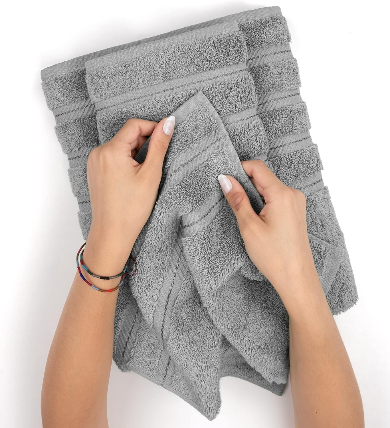 image:imageAmerican Soft Linen 100 Cotton Luxury Turkish Towels 4 PC Hand Towel Set Soft Absorbent Quick Dry OEKO Tex Standard 100 Certificated Durable Machine Washable Breathable Premium Hotel QualityLight Grey