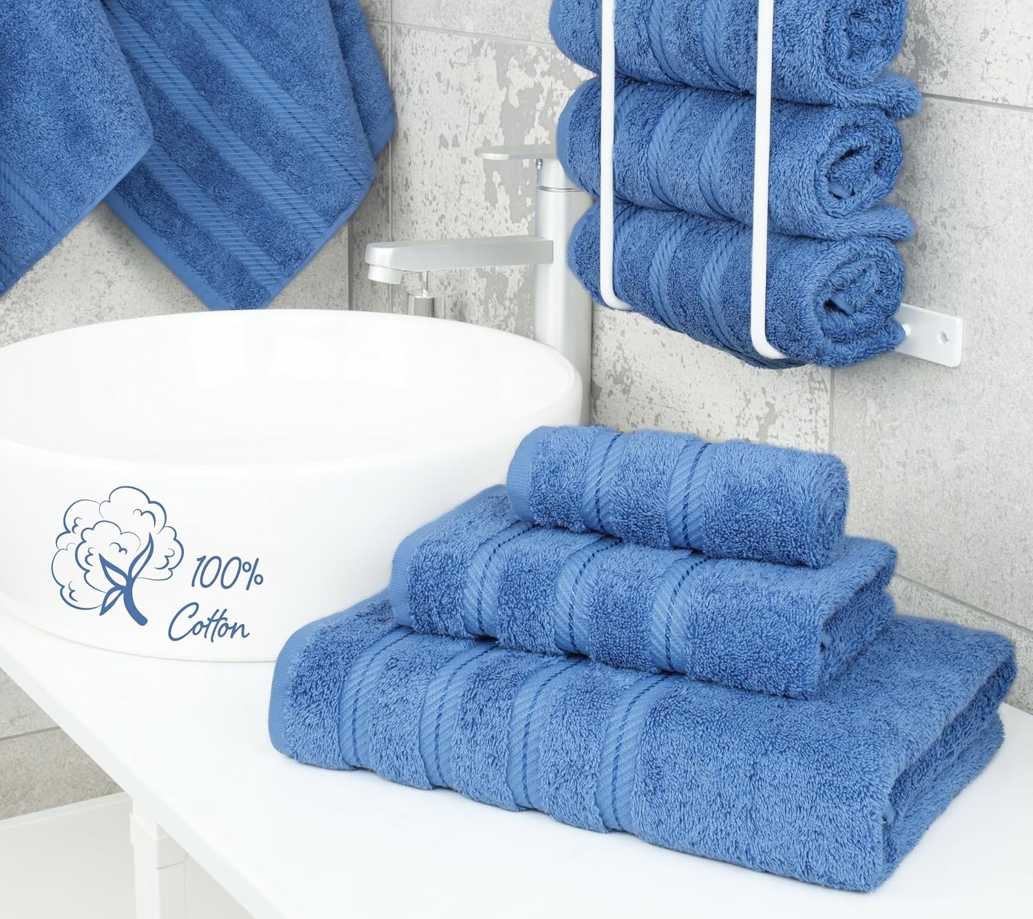 image:imageAmerican Soft Linen 100 Cotton Luxury Turkish Towels 4 PC Hand Towel Set Soft Absorbent Quick Dry OEKO Tex Standard 100 Certificated Durable Machine Washable Breathable Premium Hotel QualityElectric Blue