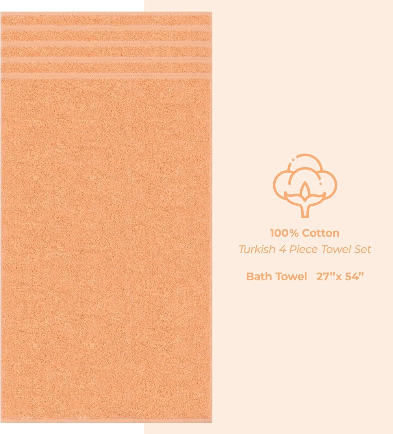 image:imageAmerican Soft Linen 100 Cotton Luxury Turkish Towels 4 PC Hand Towel Set Soft Absorbent Quick Dry OEKO Tex Standard 100 Certificated Durable Machine Washable Breathable Premium Hotel QualityMalibu Peach