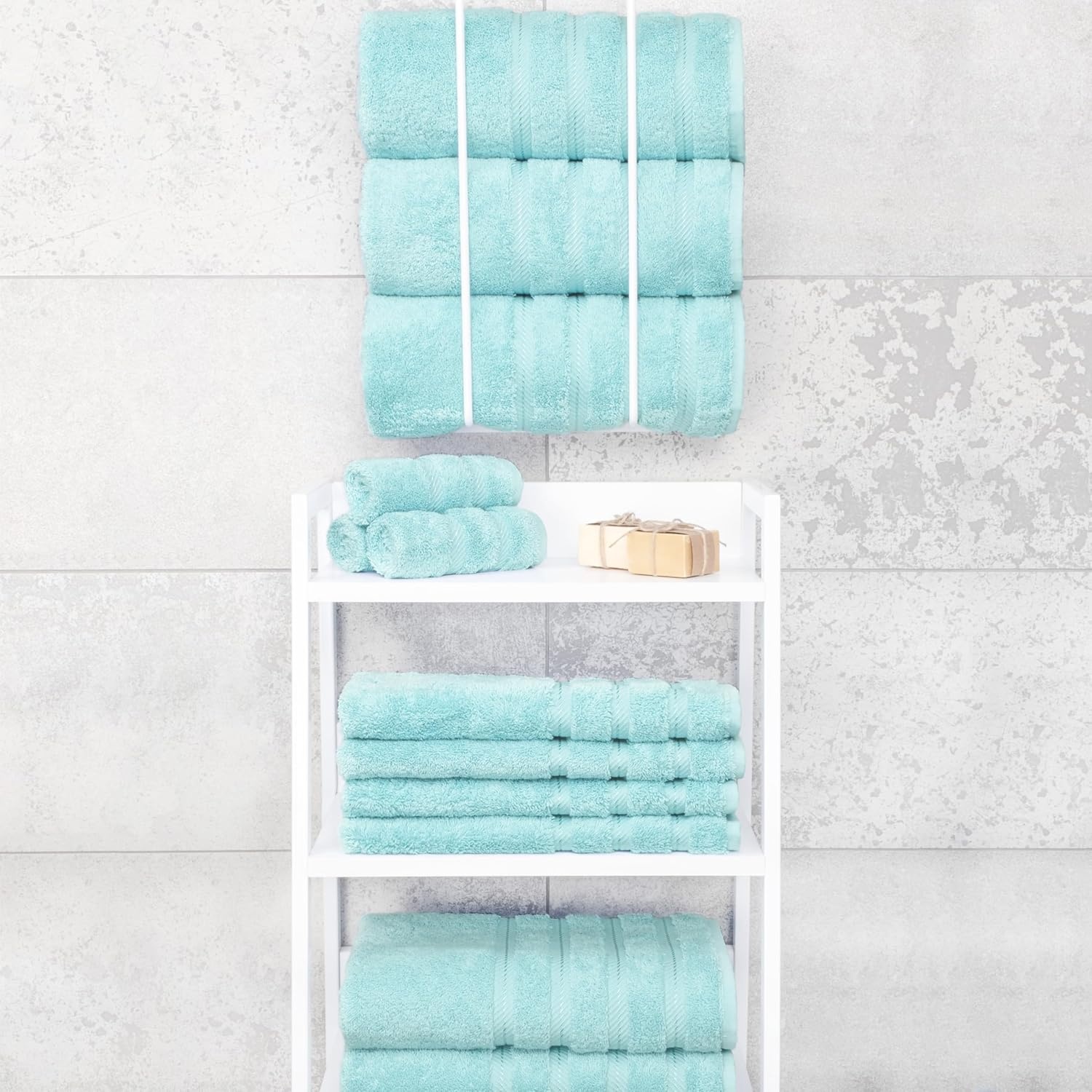 image:imageAmerican Soft Linen 100 Cotton Luxury Turkish Towels 4 PC Hand Towel Set Soft Absorbent Quick Dry OEKO Tex Standard 100 Certificated Durable Machine Washable Breathable Premium Hotel QualityDuck Egg Blue