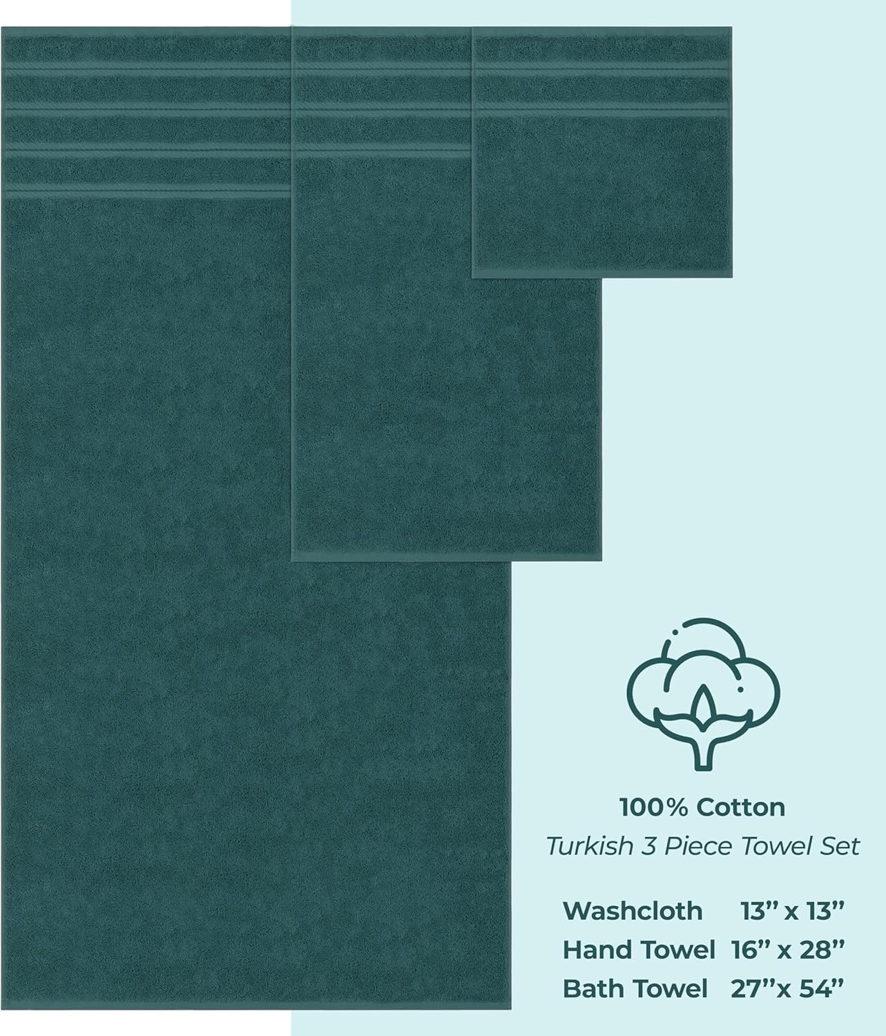image:imageAmerican Soft Linen 100 Cotton Luxury Turkish Towels 4 PC Hand Towel Set Soft Absorbent Quick Dry OEKO Tex Standard 100 Certificated Durable Machine Washable Breathable Premium Hotel QualityTeal