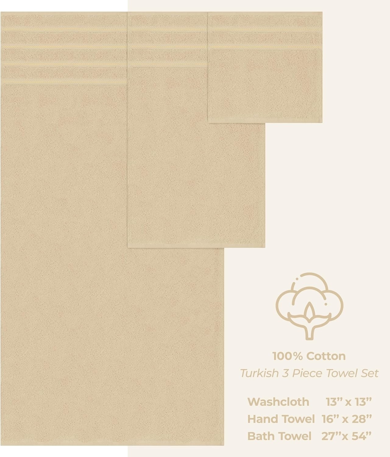 image:imageAmerican Soft Linen 100 Cotton Luxury Turkish Towels 4 PC Hand Towel Set Soft Absorbent Quick Dry OEKO Tex Standard 100 Certificated Durable Machine Washable Breathable Premium Hotel QualityBeige