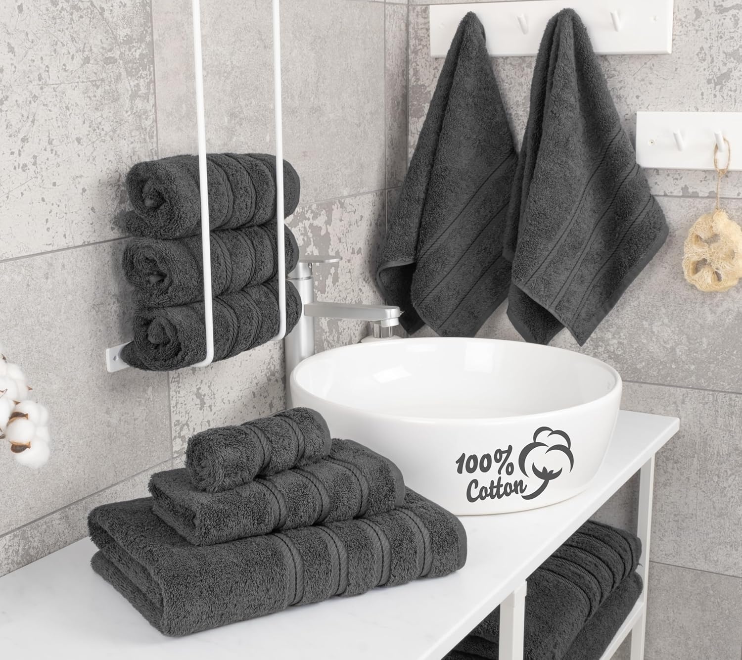 image:imageAmerican Soft Linen 100 Cotton Luxury Turkish Towels 4 PC Hand Towel Set Soft Absorbent Quick Dry OEKO Tex Standard 100 Certificated Durable Machine Washable Breathable Premium Hotel QualityDark Gray