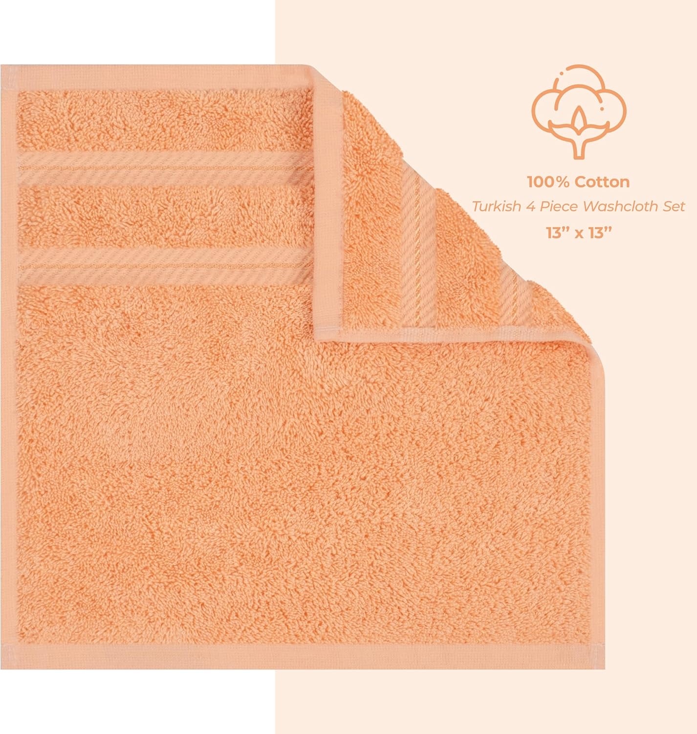 image:imageAmerican Soft Linen 100 Cotton Luxury Turkish Towels 4 PC Hand Towel Set Soft Absorbent Quick Dry OEKO Tex Standard 100 Certificated Durable Machine Washable Breathable Premium Hotel QualityMalibu Peach