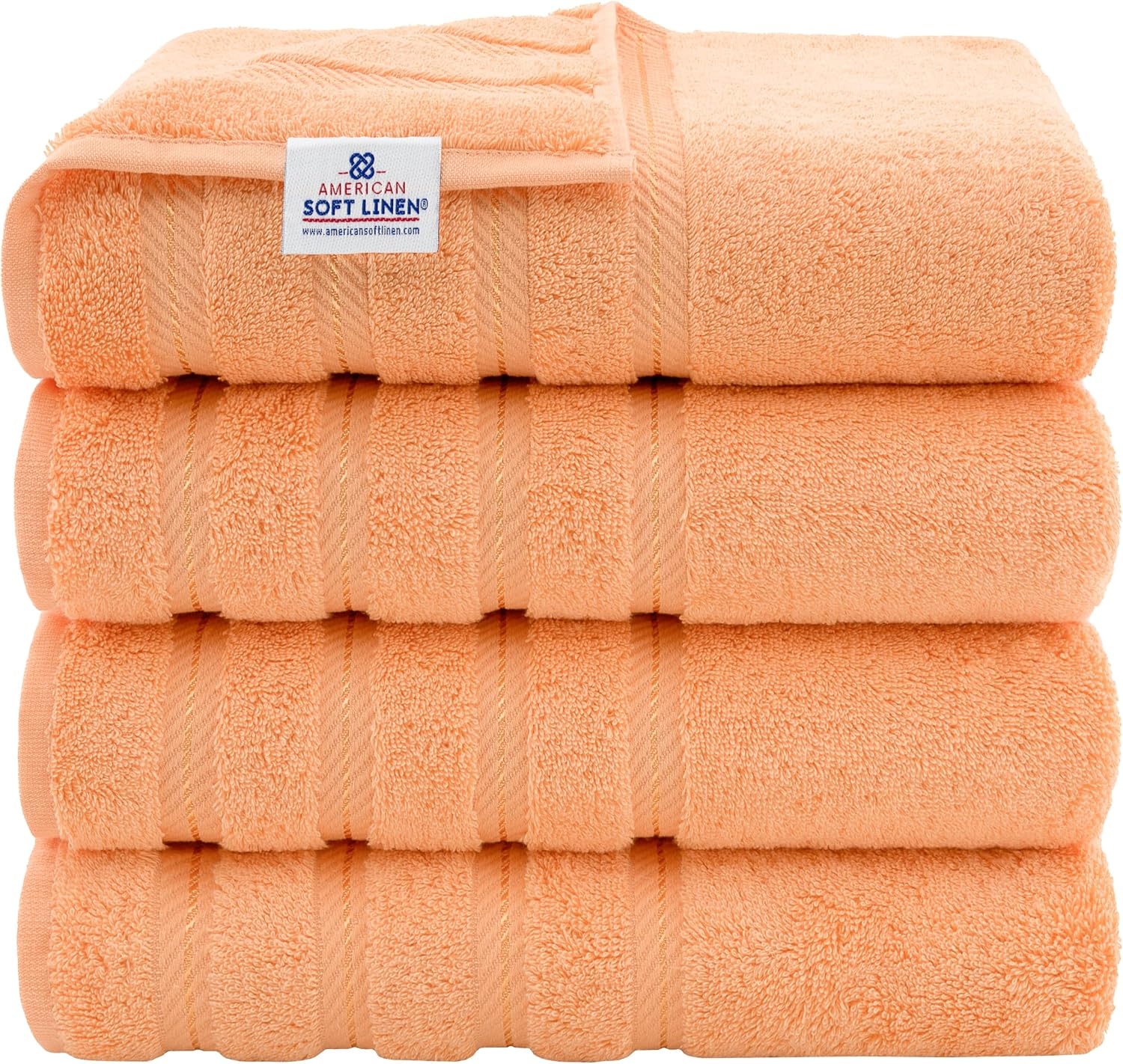 image:imageAmerican Soft Linen 100 Cotton Luxury Turkish Towels 4 PC Hand Towel Set Soft Absorbent Quick Dry OEKO Tex Standard 100 Certificated Durable Machine Washable Breathable Premium Hotel QualityMalibu Peach