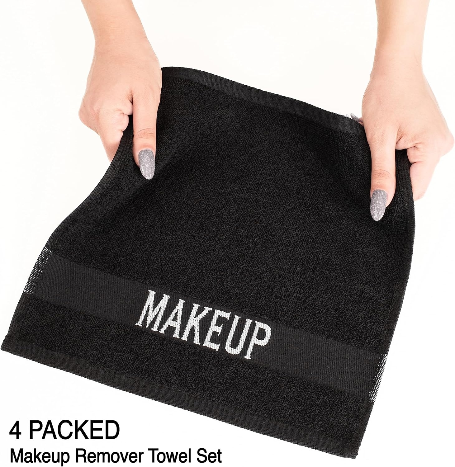 image:imageAmerican Soft Linen 100 Cotton Luxury Turkish Towels 4 PC Hand Towel Set Soft Absorbent Quick Dry OEKO Tex Standard 100 Certificated Durable Machine Washable Breathable Premium Hotel QualityBlack