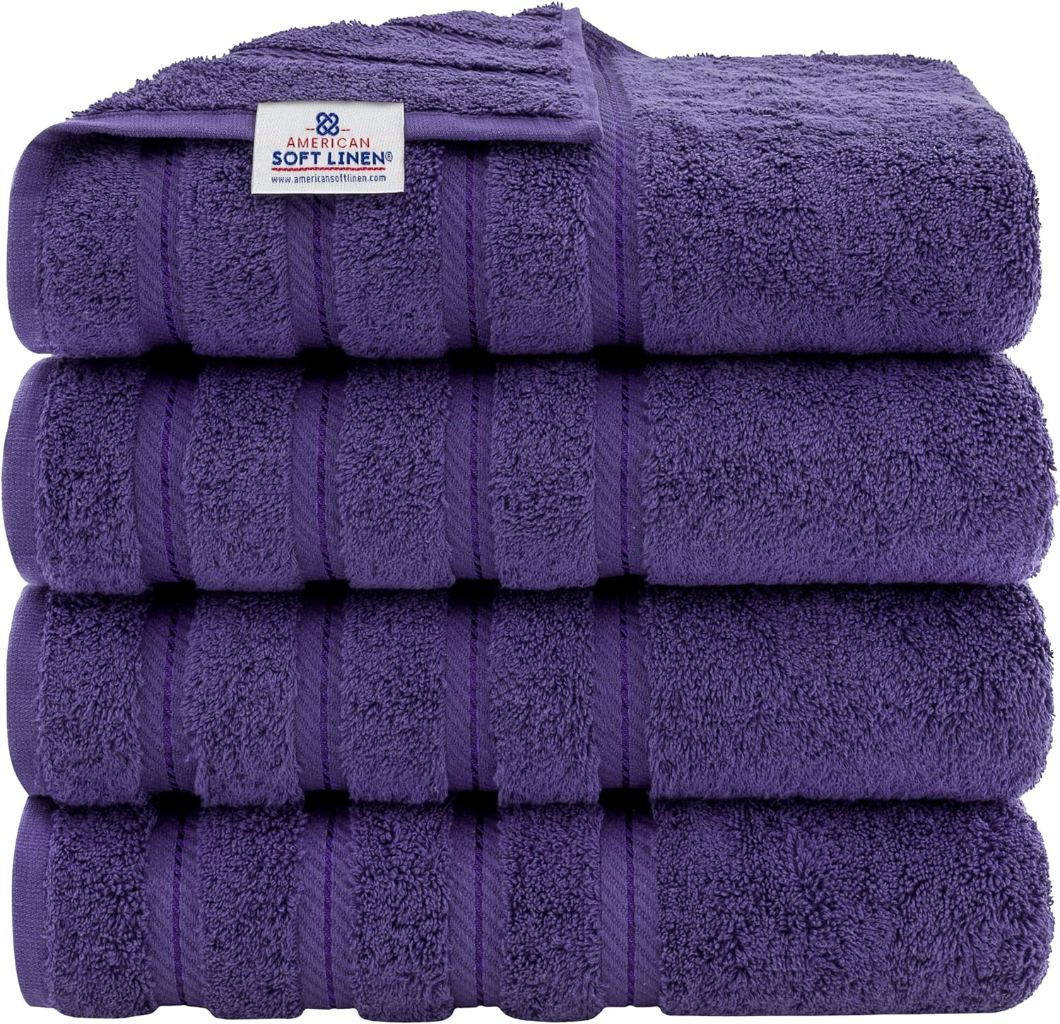 image:imageAmerican Soft Linen 100 Cotton Luxury Turkish Towels 4 PC Hand Towel Set Soft Absorbent Quick Dry OEKO Tex Standard 100 Certificated Durable Machine Washable Breathable Premium Hotel QualityViolet Purple
