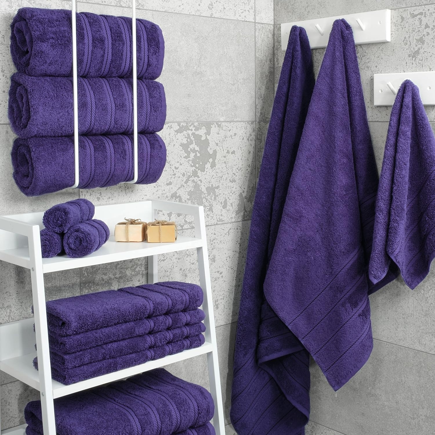 image:imageAmerican Soft Linen 100 Cotton Luxury Turkish Towels 4 PC Hand Towel Set Soft Absorbent Quick Dry OEKO Tex Standard 100 Certificated Durable Machine Washable Breathable Premium Hotel QualityViolet Purple