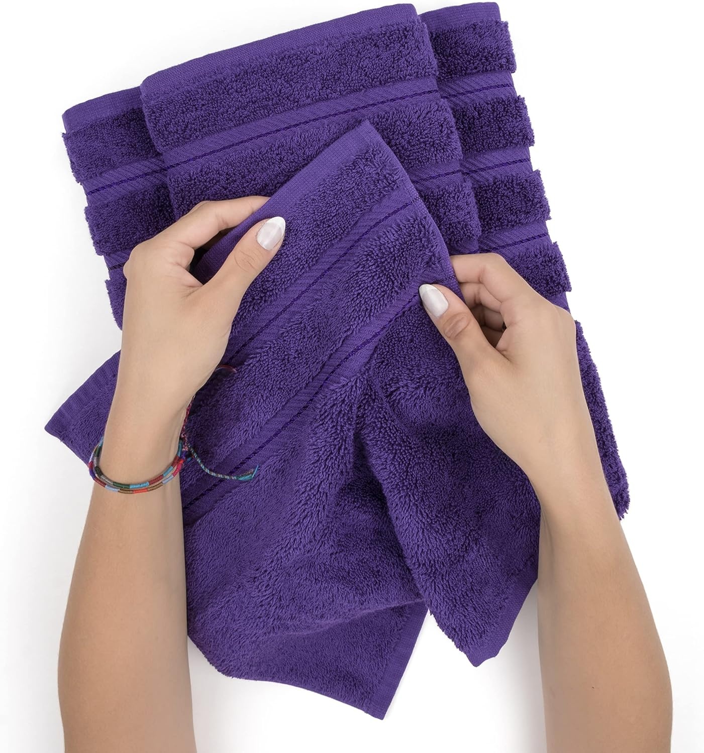 image:imageAmerican Soft Linen 100 Cotton Luxury Turkish Towels 4 PC Hand Towel Set Soft Absorbent Quick Dry OEKO Tex Standard 100 Certificated Durable Machine Washable Breathable Premium Hotel QualityViolet Purple
