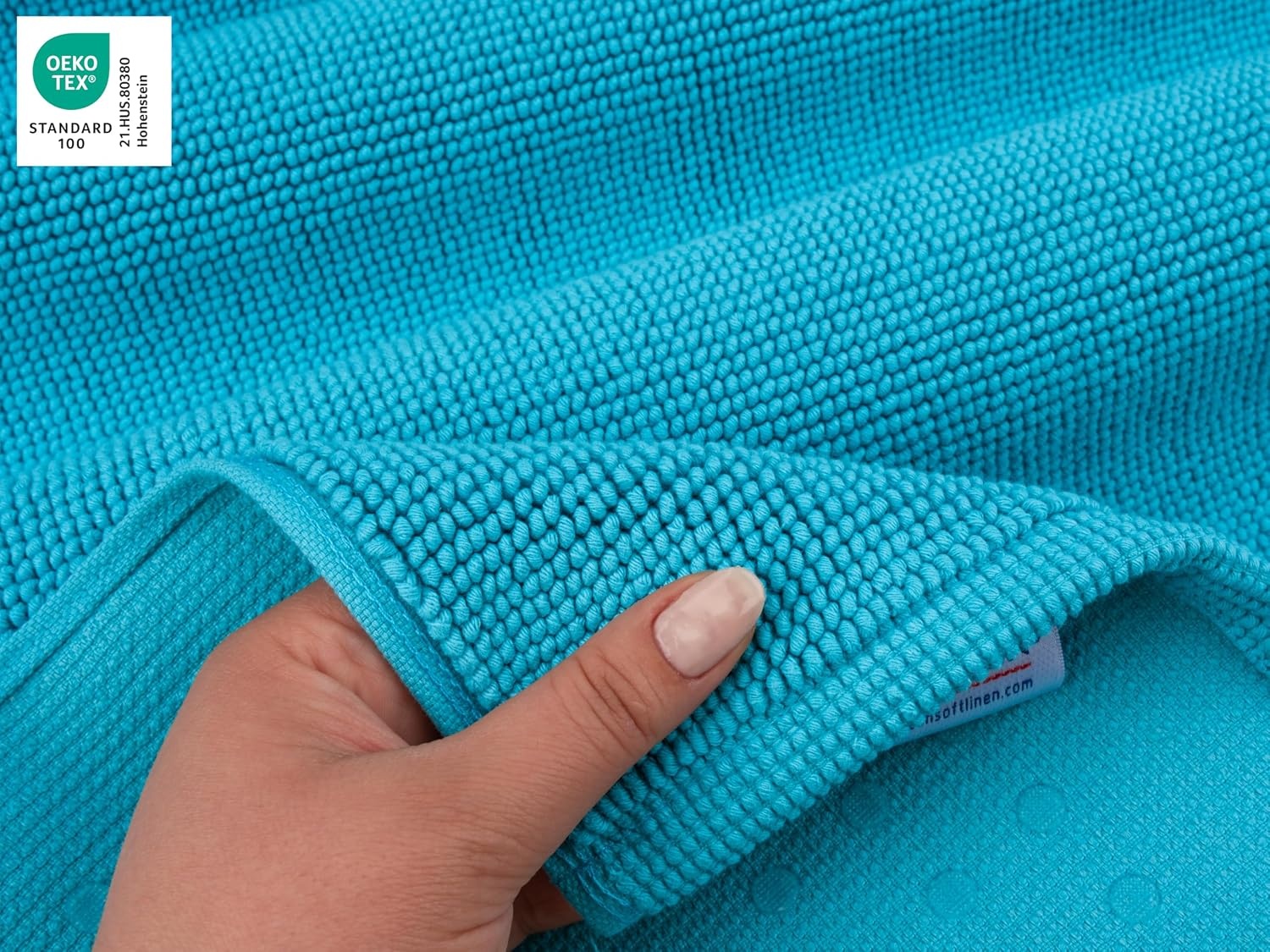 image:imageAmerican Soft Linen Bath Rug 20 in 34 in 100 Cotton Bath Mats Rugs for Bathroom Slip Reducer Washable Shaggy Form Area Rugs Aqua Blue Bath RugAqua Blue
