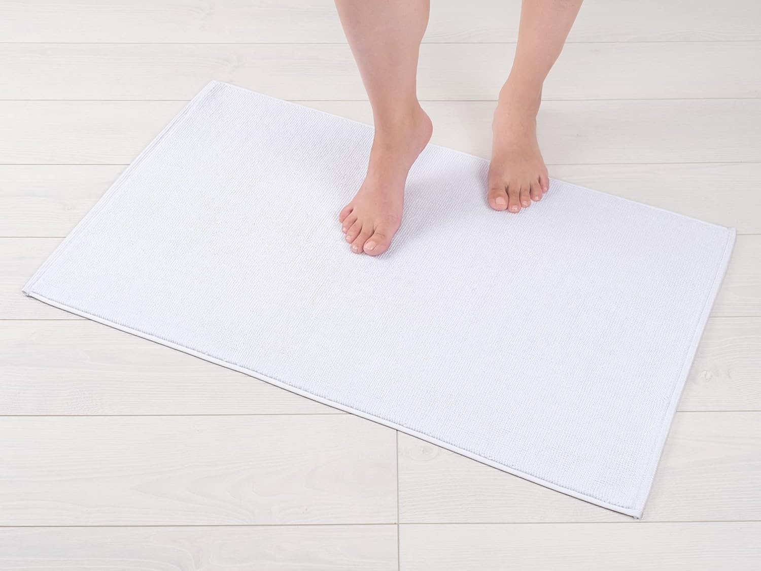 image:imageAmerican Soft Linen Bath Rug 20 in 34 in 100 Cotton Bath Mats Rugs for Bathroom Slip Reducer Washable Shaggy Form Area Rugs Aqua Blue Bath RugBright White