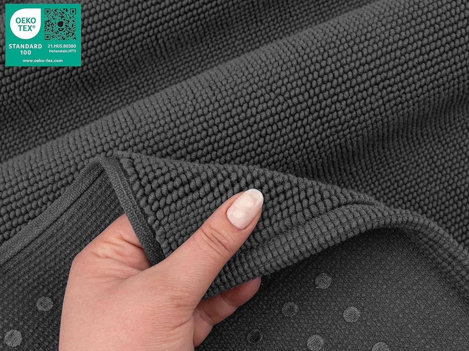image:imageAmerican Soft Linen Bath Rug 20 in 34 in 100 Cotton Bath Mats Rugs for Bathroom Slip Reducer Washable Shaggy Form Area Rugs Aqua Blue Bath RugDark Gray