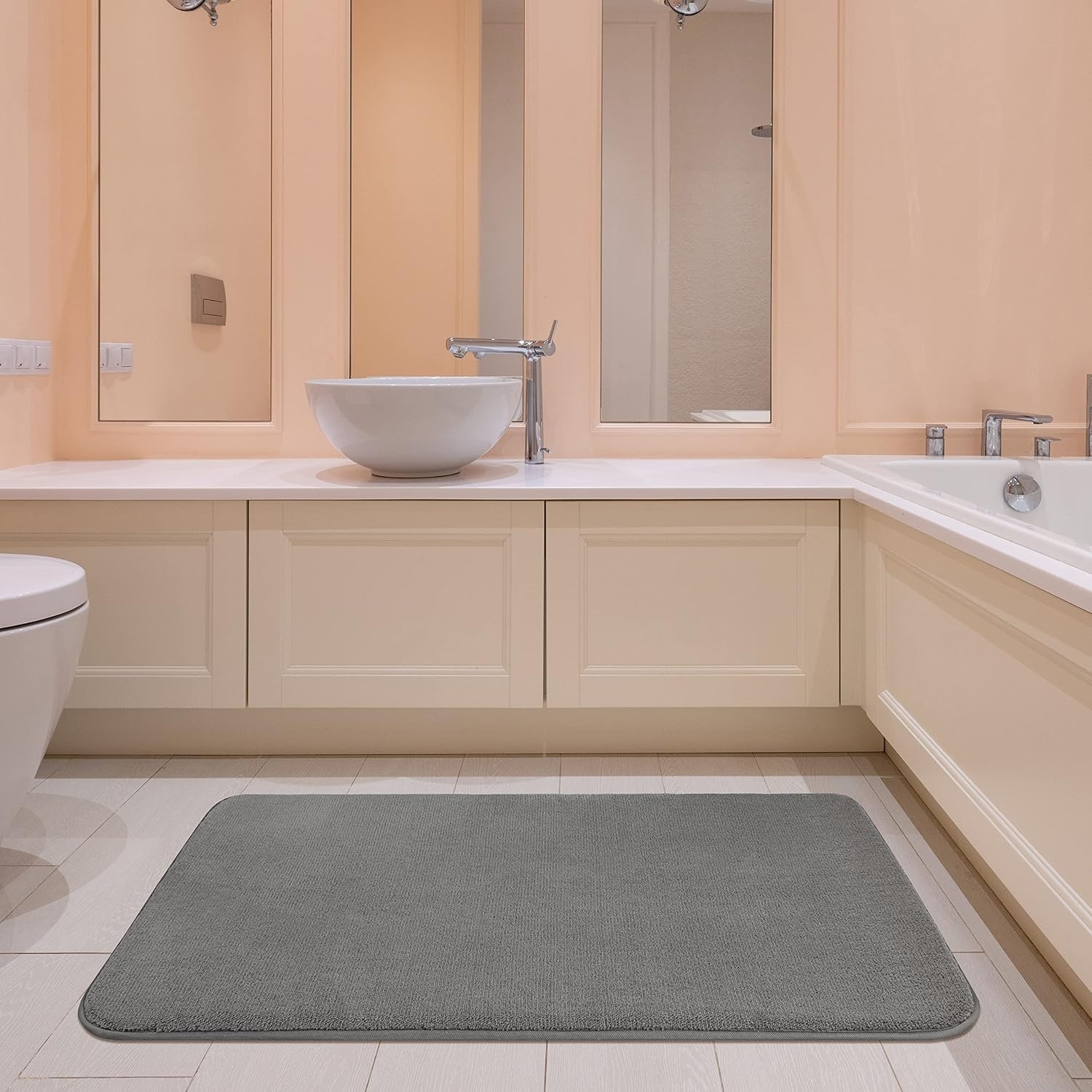 image:imageAmerican Soft Linen Bath Rug 20 in 34 in 100 Cotton Bath Mats Rugs for Bathroom Slip Reducer Washable Shaggy Form Area Rugs Aqua Blue Bath RugDark Gray