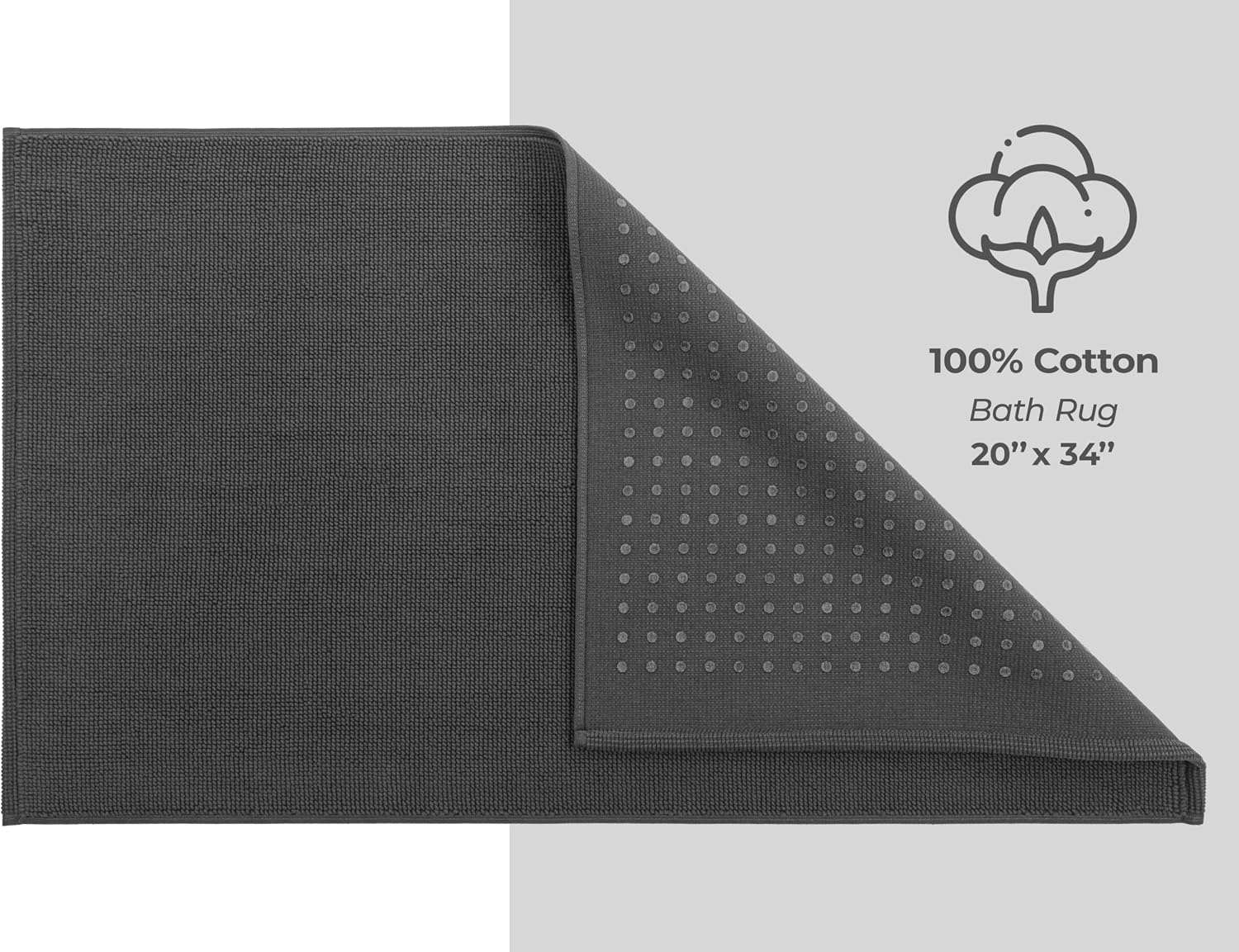 image:imageAmerican Soft Linen Bath Rug 20 in 34 in 100 Cotton Bath Mats Rugs for Bathroom Slip Reducer Washable Shaggy Form Area Rugs Aqua Blue Bath RugDark Gray