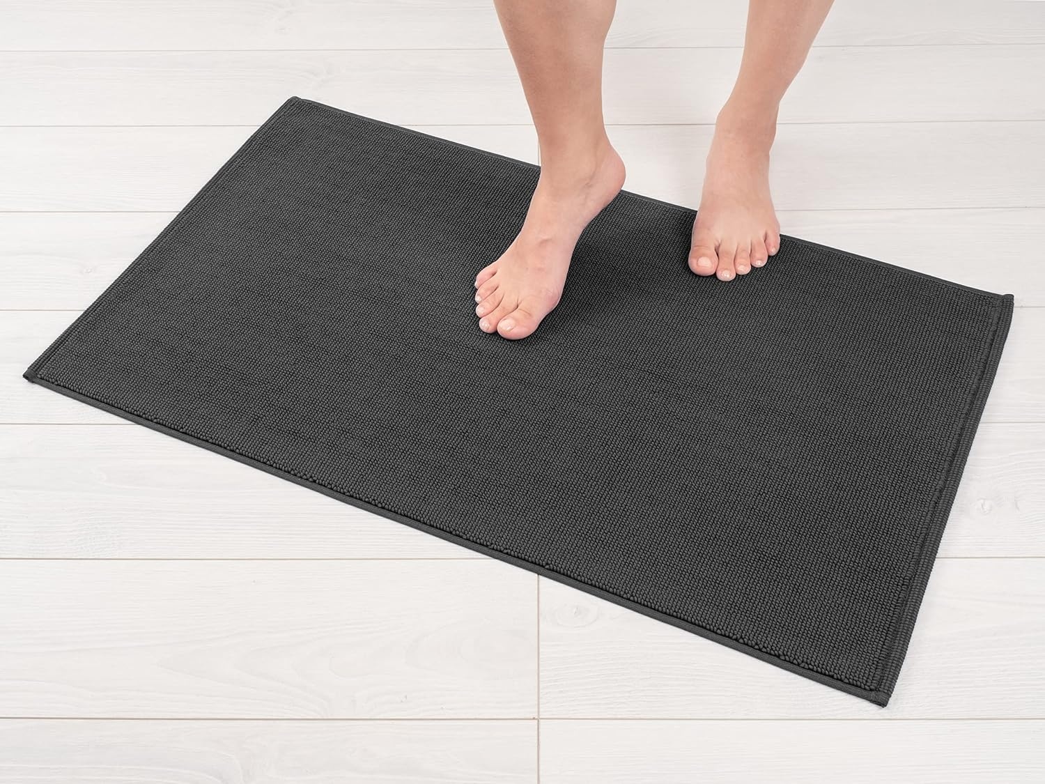 image:imageAmerican Soft Linen Bath Rug 20 in 34 in 100 Cotton Bath Mats Rugs for Bathroom Slip Reducer Washable Shaggy Form Area Rugs Aqua Blue Bath RugDark Gray
