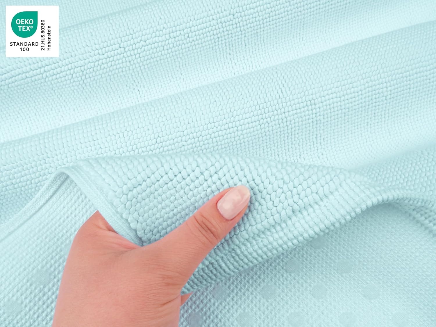 image:imageAmerican Soft Linen Bath Rug 20 in 34 in 100 Cotton Bath Mats Rugs for Bathroom Slip Reducer Washable Shaggy Form Area Rugs Aqua Blue Bath RugDuck Egg Blue