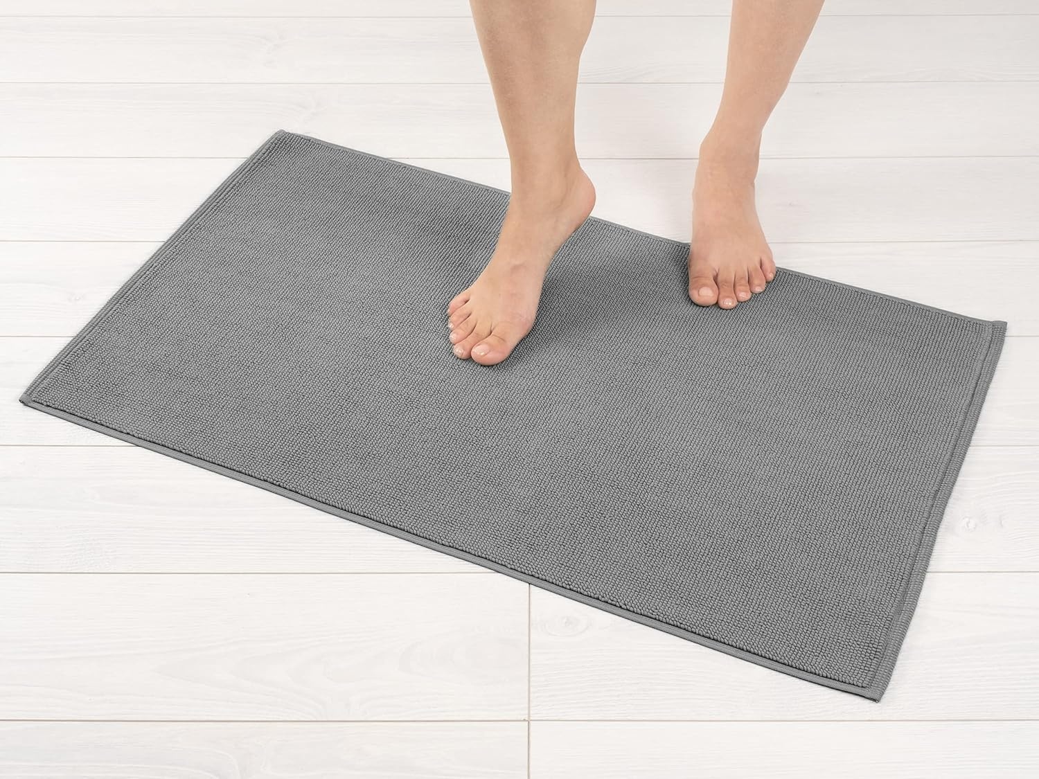 image:imageAmerican Soft Linen Bath Rug 20 in 34 in 100 Cotton Bath Mats Rugs for Bathroom Slip Reducer Washable Shaggy Form Area Rugs Aqua Blue Bath RugLight Grey